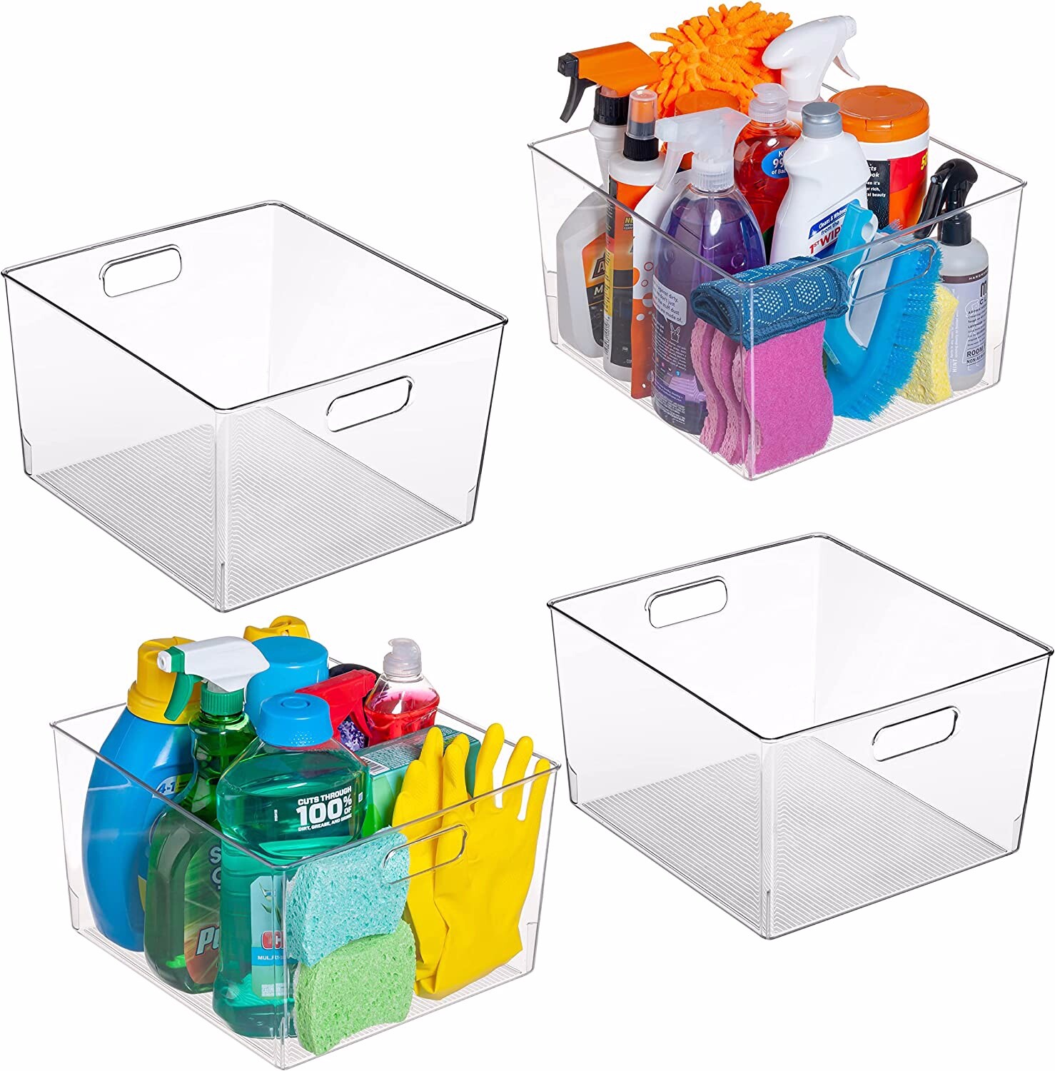 New – 4 Pack XLarge Plastic Storage Organizer Container Bins with Cutout Handles