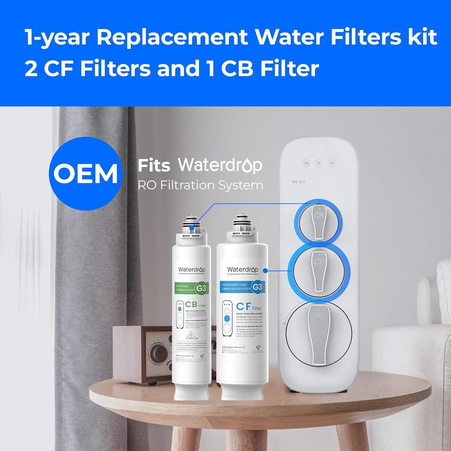 Waterdrop G3 Replacement Filter 1-Year Combo, Pack of 2 WD-G3-CF and 1 WD-G3-CB