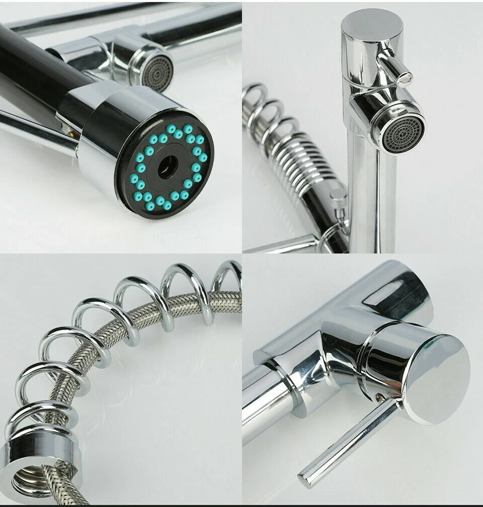 Chrome Kitchen Faucet Swivel Single Handle Sink Pull Down Sprayer Mixer Tap