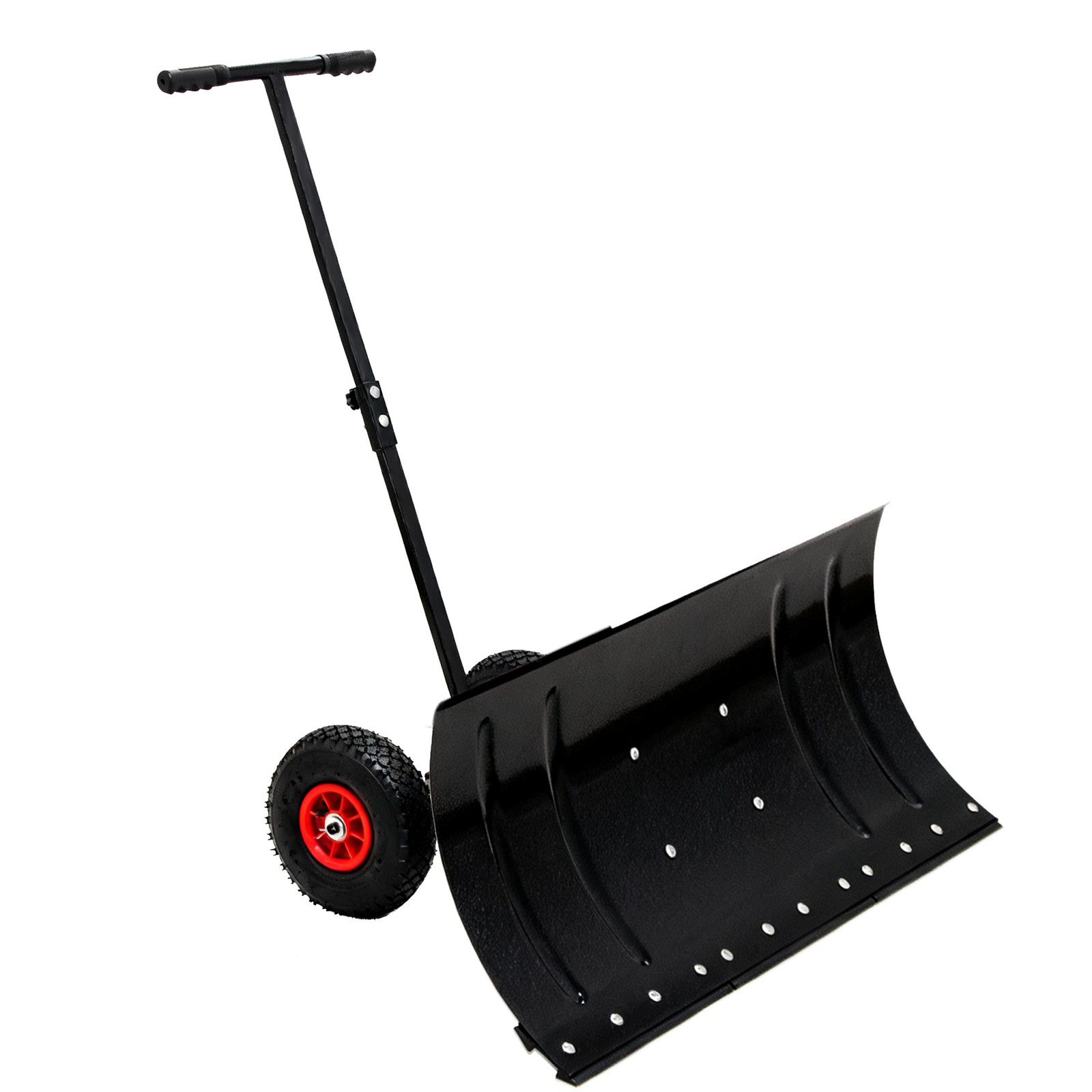 Snow Shovel Pusher w/ Adjustable Handle & Wheels for Driveway Snow Removal New