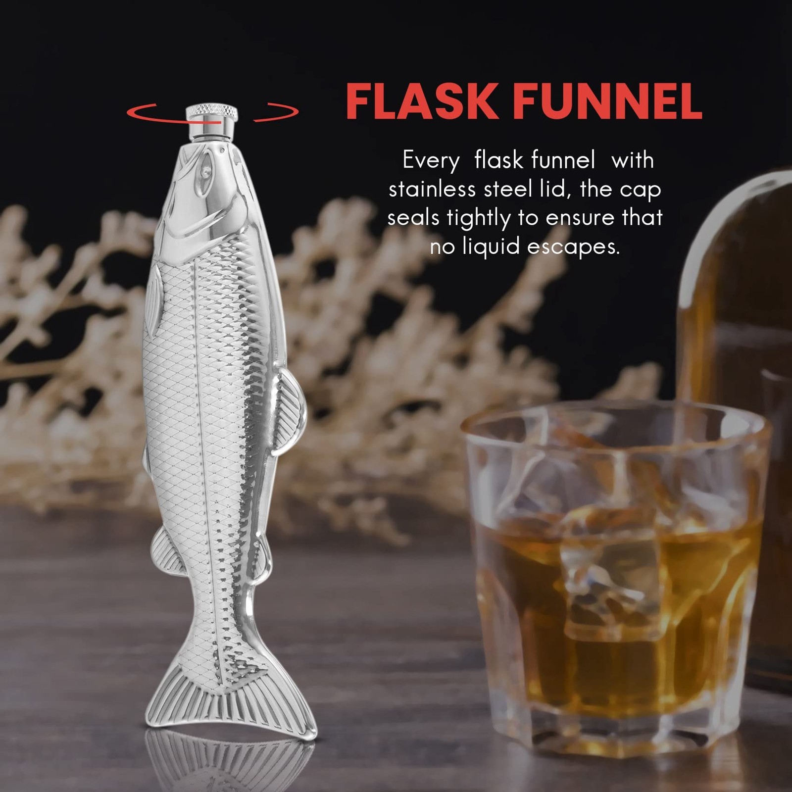 Moovul 1Pc Fish-Shape Hip Flask 5Oz Bottle Pocket Flask Steel Party Drinkware
