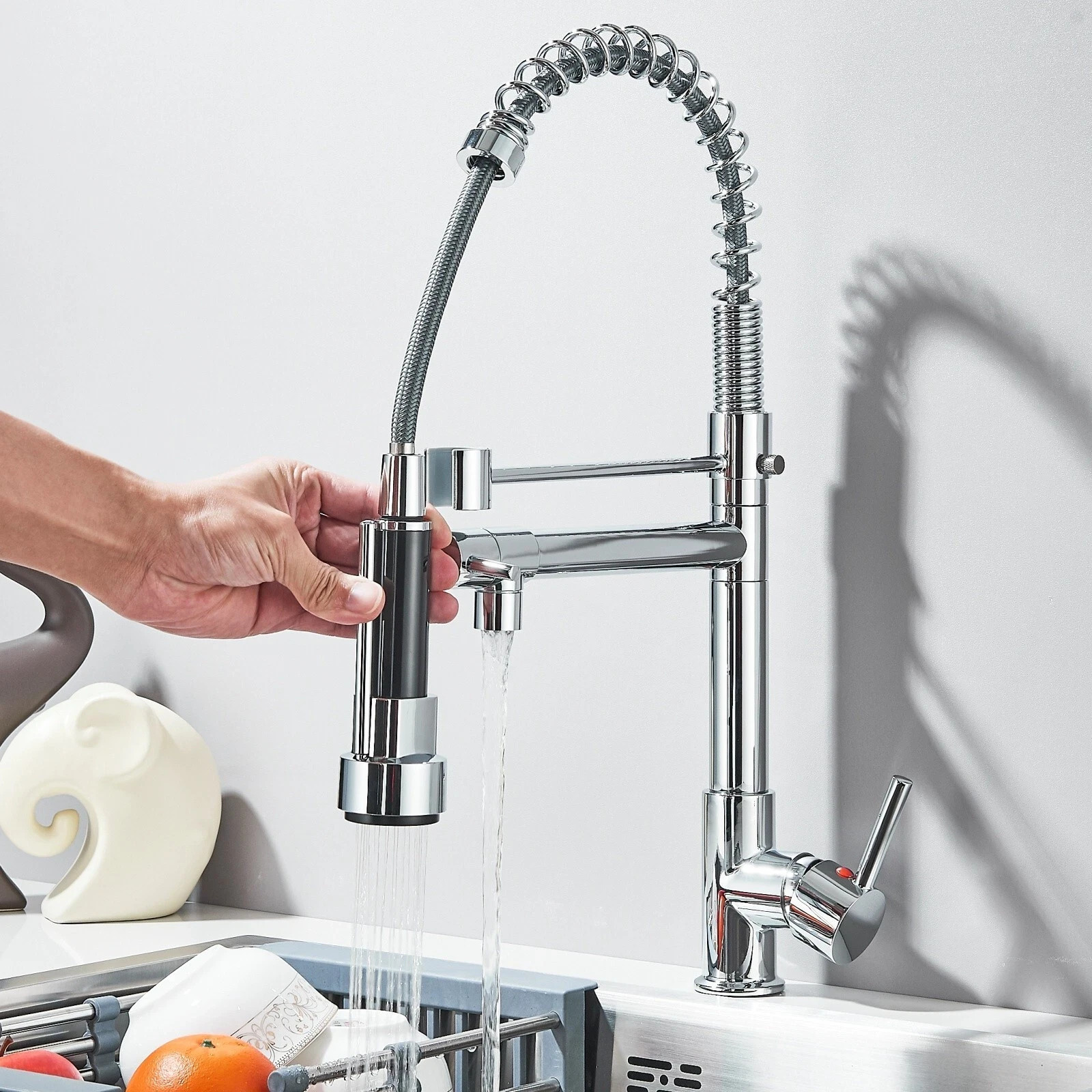 Chrome Kitchen Faucet Swivel Single Handle Sink Pull Down Sprayer Mixer Tap