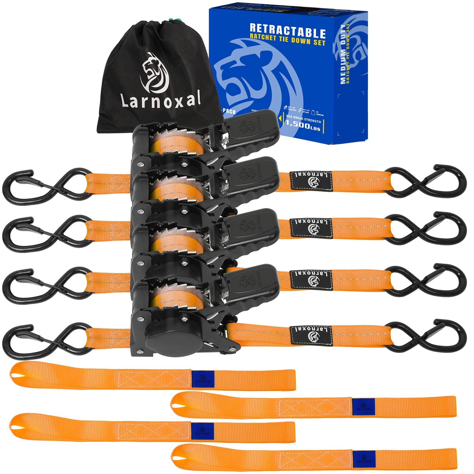 Retractable Ratchet Straps 4 Pack – 1,500 Lbs Break Strength 1 in x 10 Ft Heavy