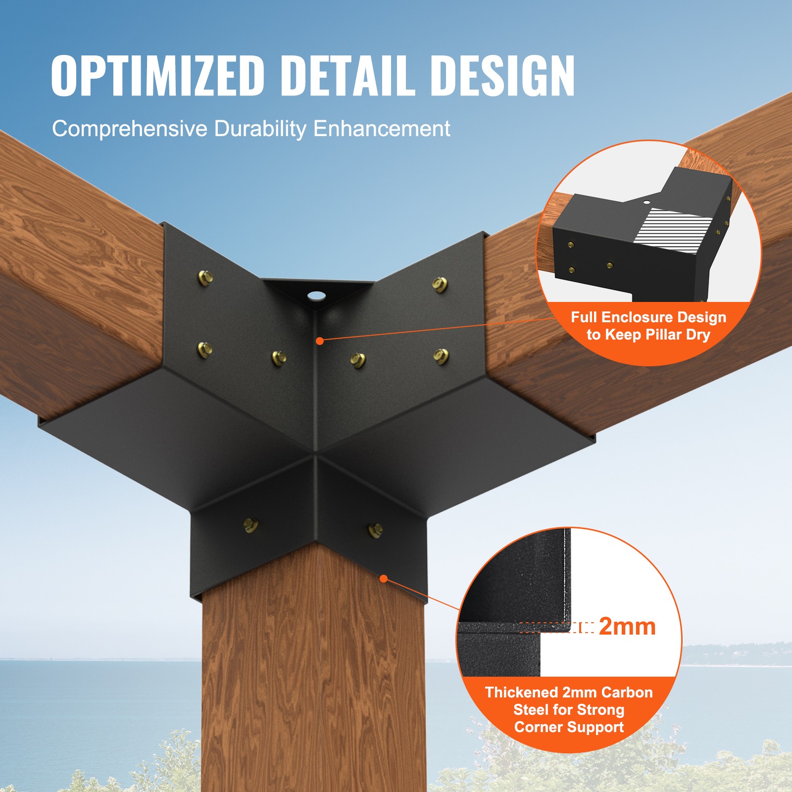 4”x4” Pergola Bracket Kit inner 3.6×3.6 3-Way Woodworks DIY Post 4 pcs
