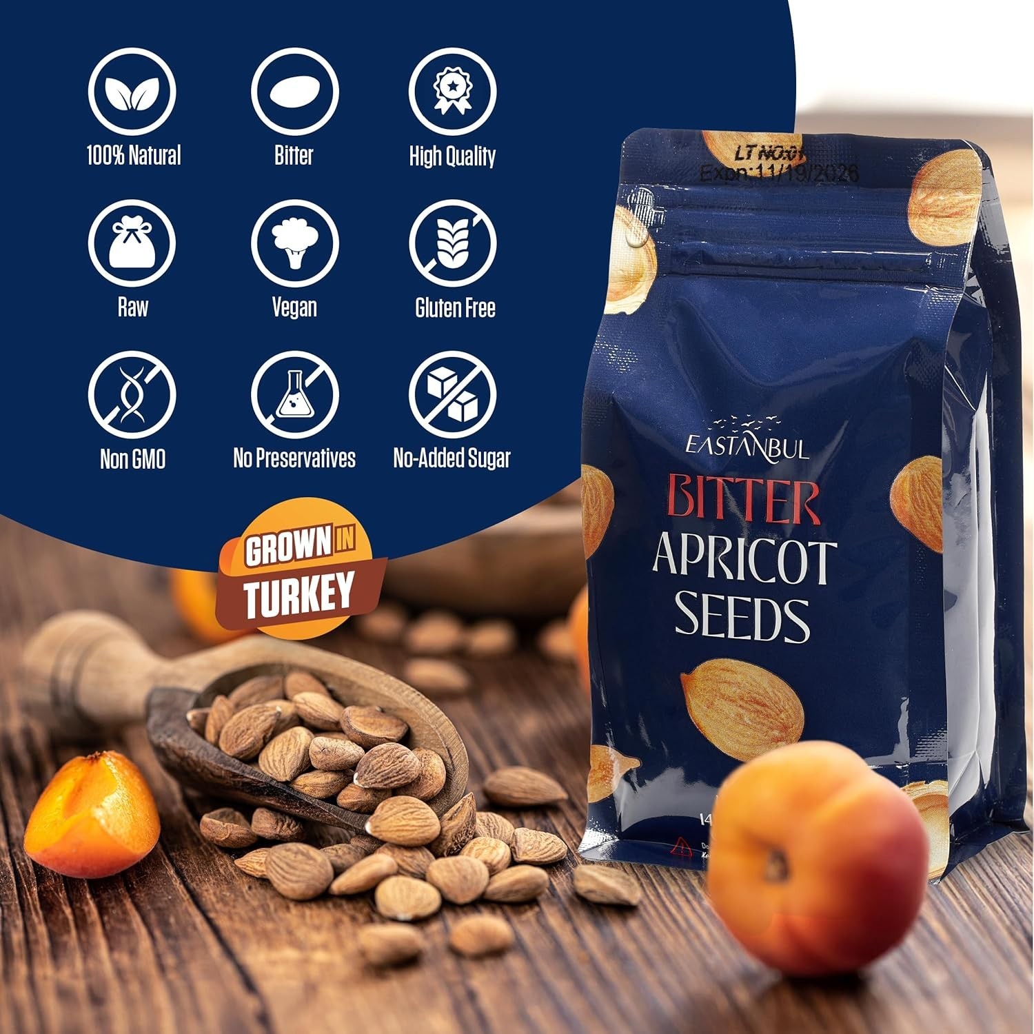 Organic Bitter Raw Apricot Kernel Premium Seeds 14oz Gluten Free Vegan USDA 1 lb