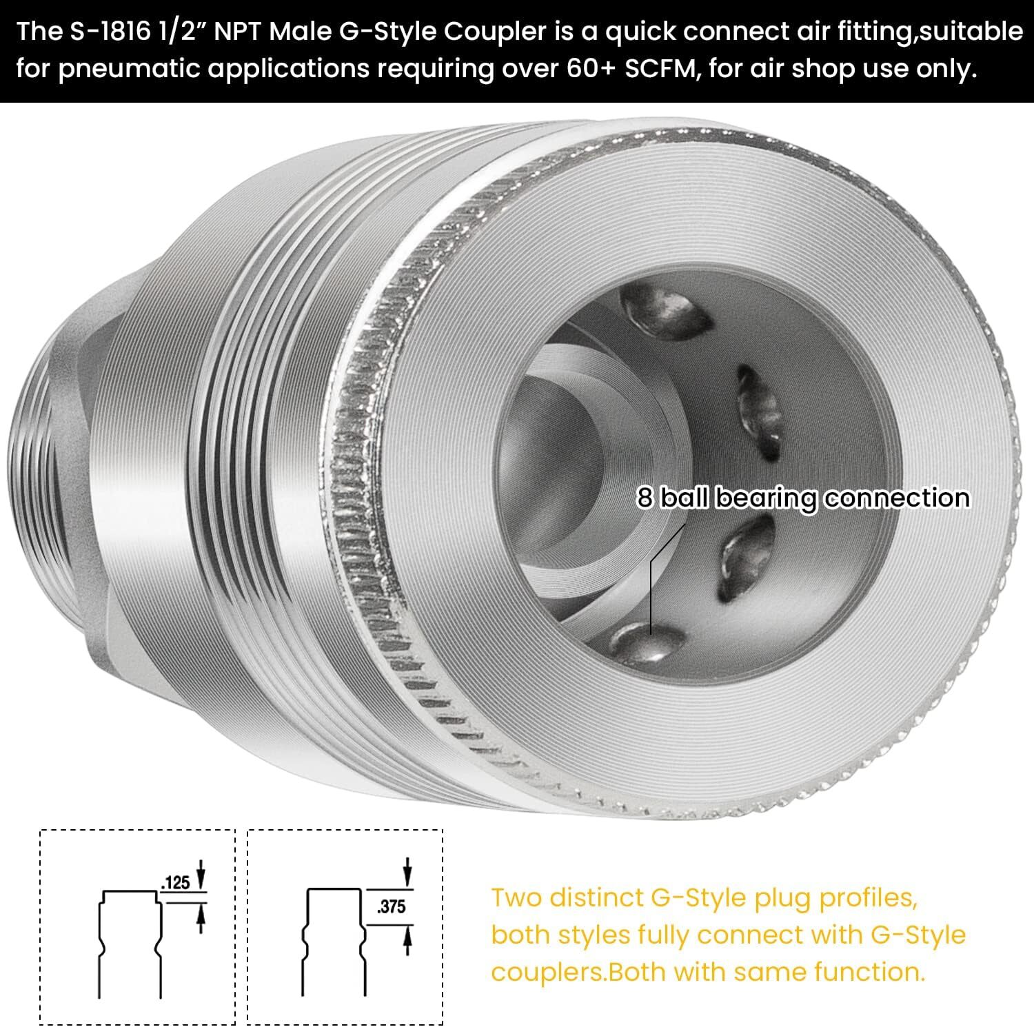 5-Pack S-1816 1/2″ MNPT G Style Couplers for Applications Requiring Over 60 SCFM