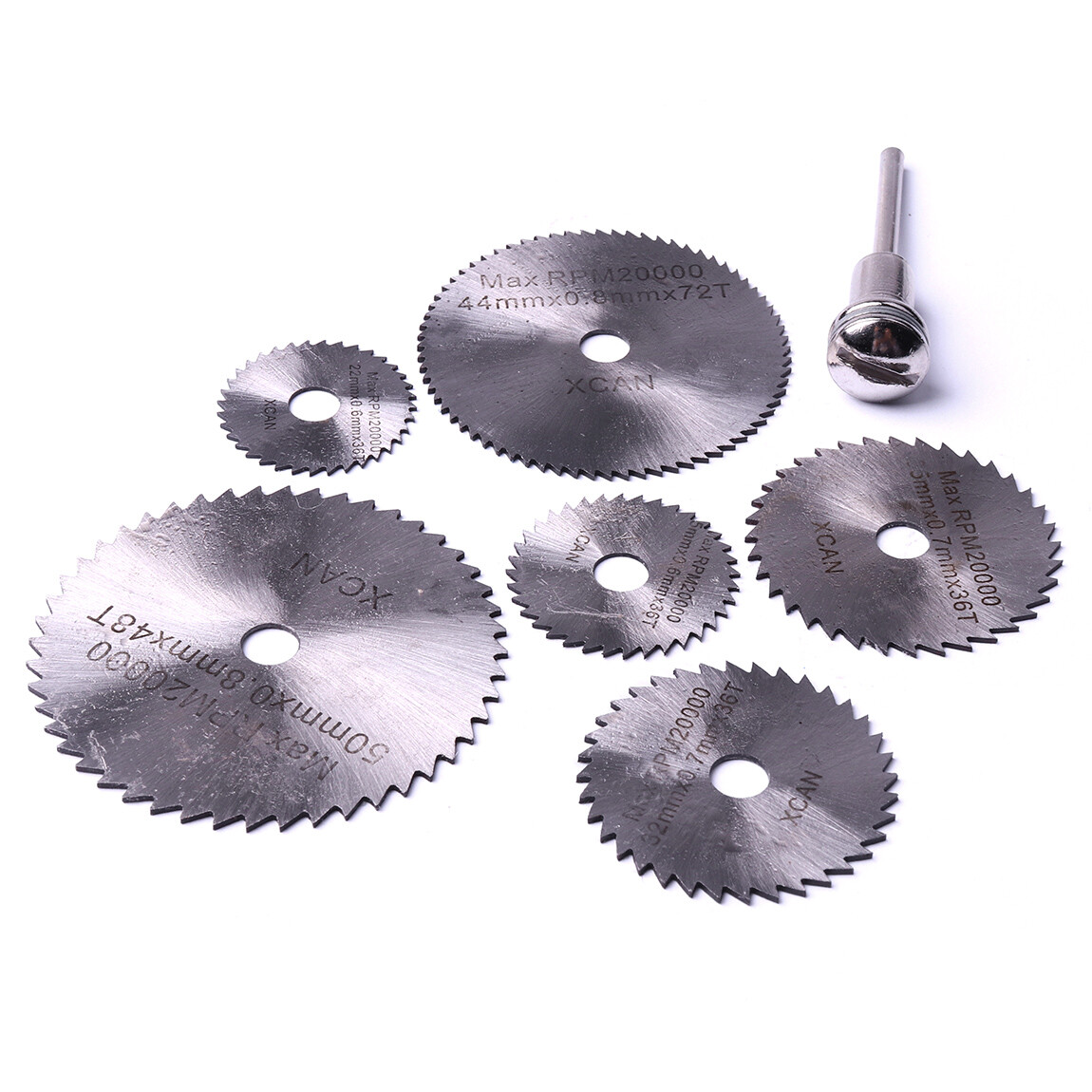 Screw Mandrel Rotary Tool Set 6xHss Circular Saw Blades Core Discs + 1/8″ Shank
