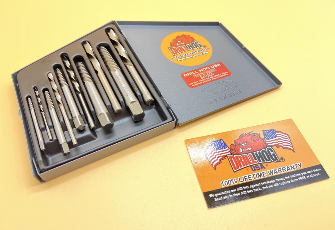 10 Pc Left Hand Drill Bits Handed Screw Extractor Lifetime Warranty Drill Hog®