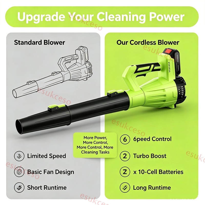 Cordless Leaf Blower 750CFM/200MPH & 6 Speed Levels Electric w/2 Batteries