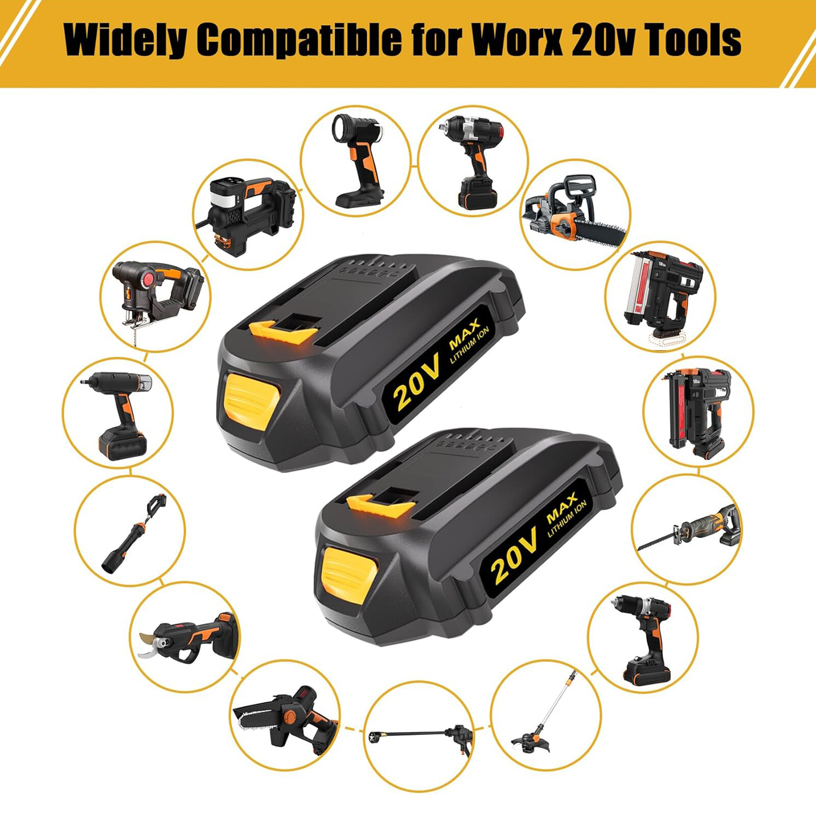 2 Pack 3.5Ah Replacement for Worx 20V PowerShare Lithium-ion Battery WA3575
