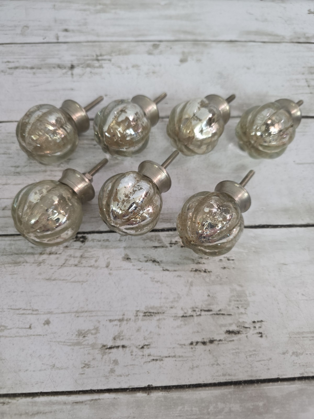 Vintage Set Od 7 Mercury Glass Silver Octagon Cabinet Knob Drawer Pulls