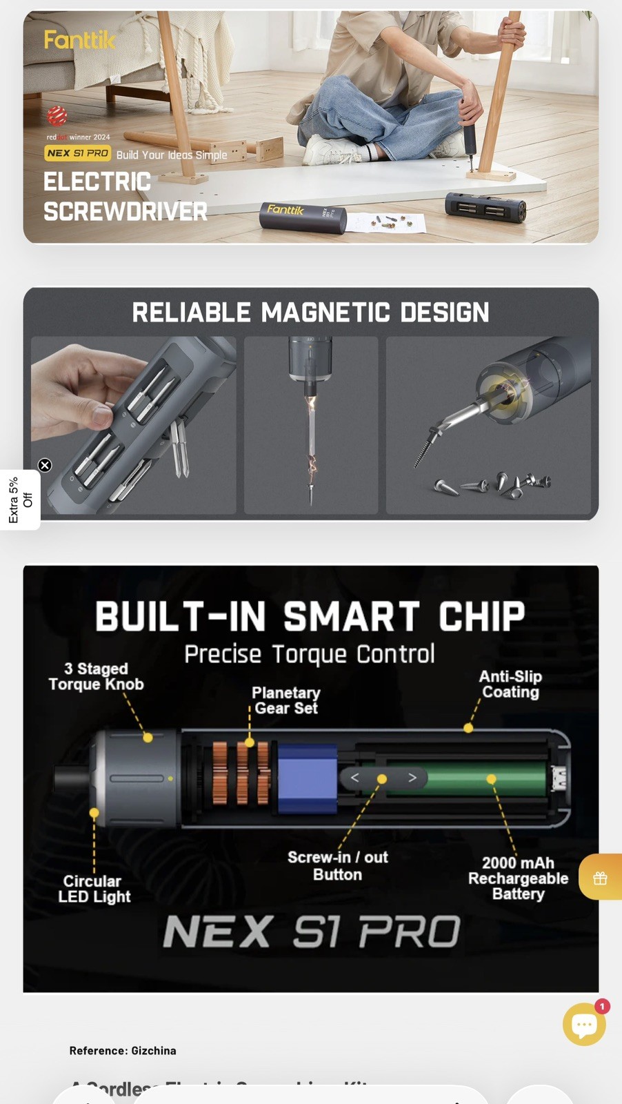 Fanttik S1 Pro 3.7V Electric Screwdriver, Cordless Screwdriver, 16 S2 Metal Bits