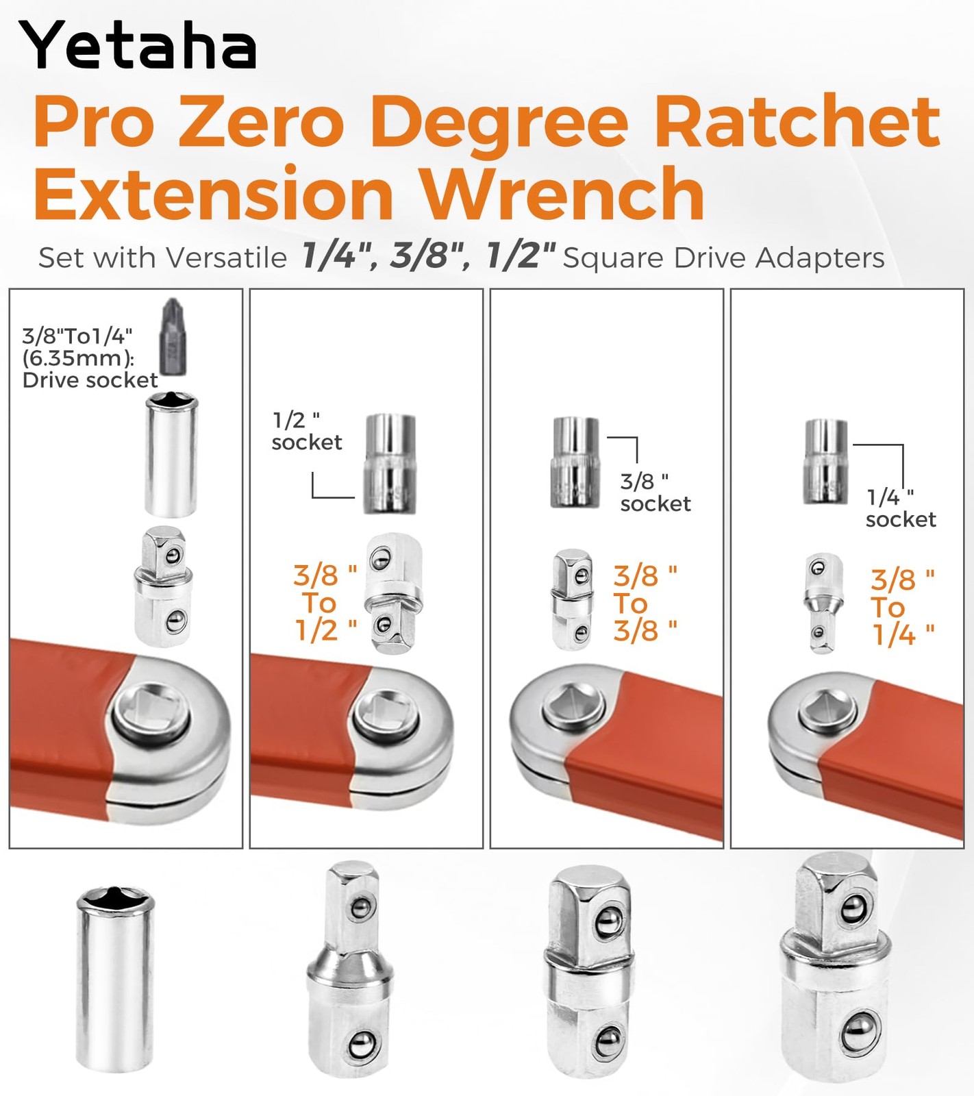 Offset Extension Wrench, Pro Zero Degree Ratchet Extension Wrench Set with Versa