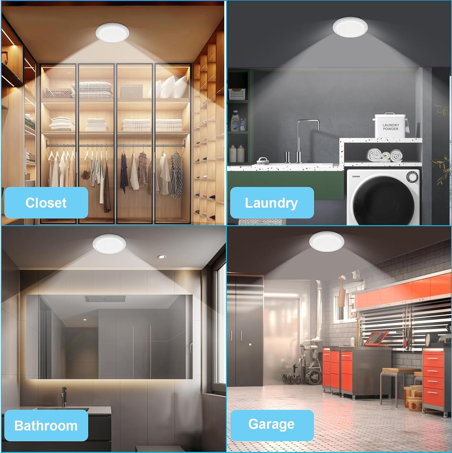 4Pack Rechargeable Motion Sensor Ceiling Light with Remote Wireless LED 3 Colors