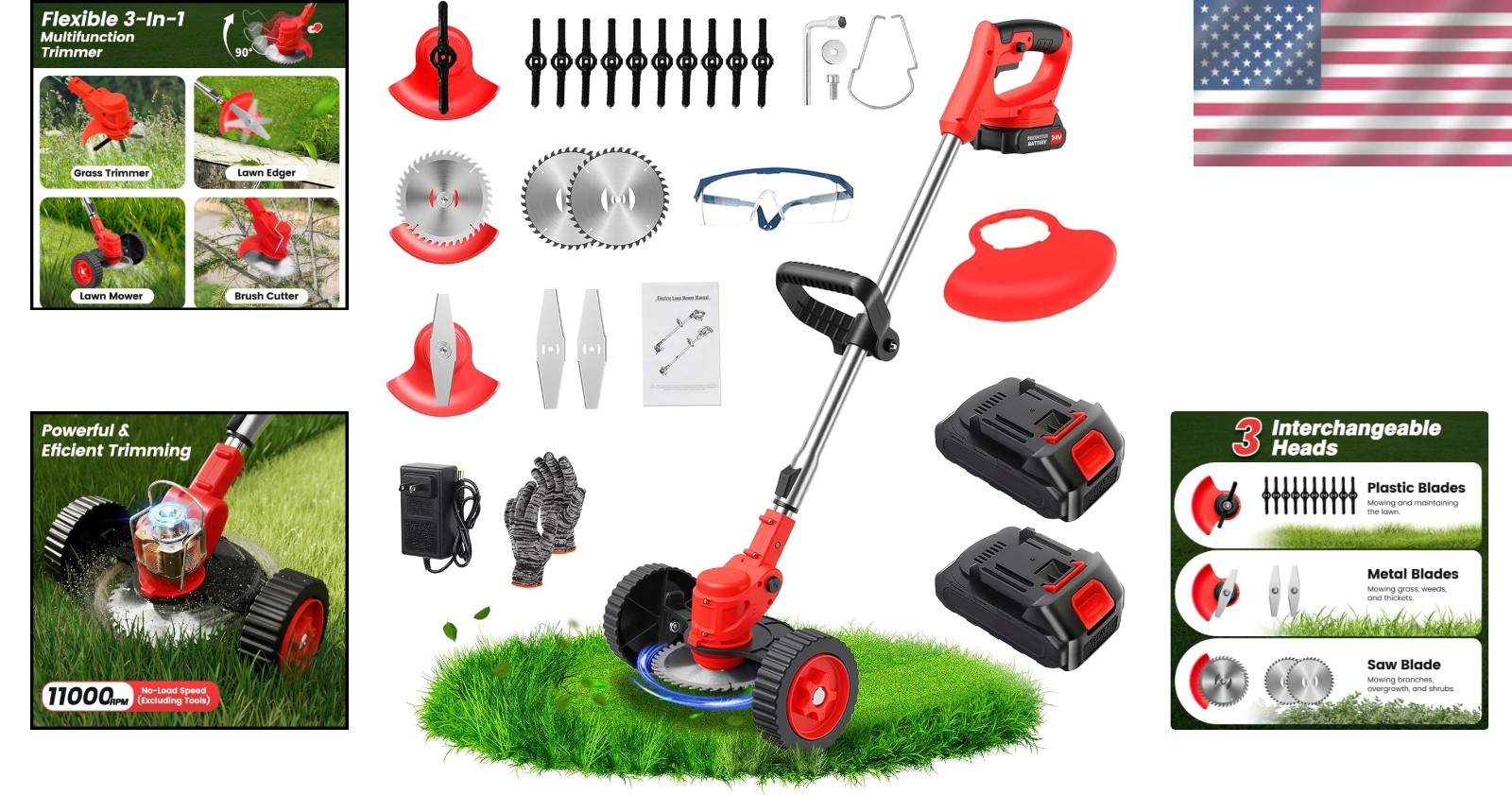Dual-Switch Safety Grass Trimmer Battery Powered