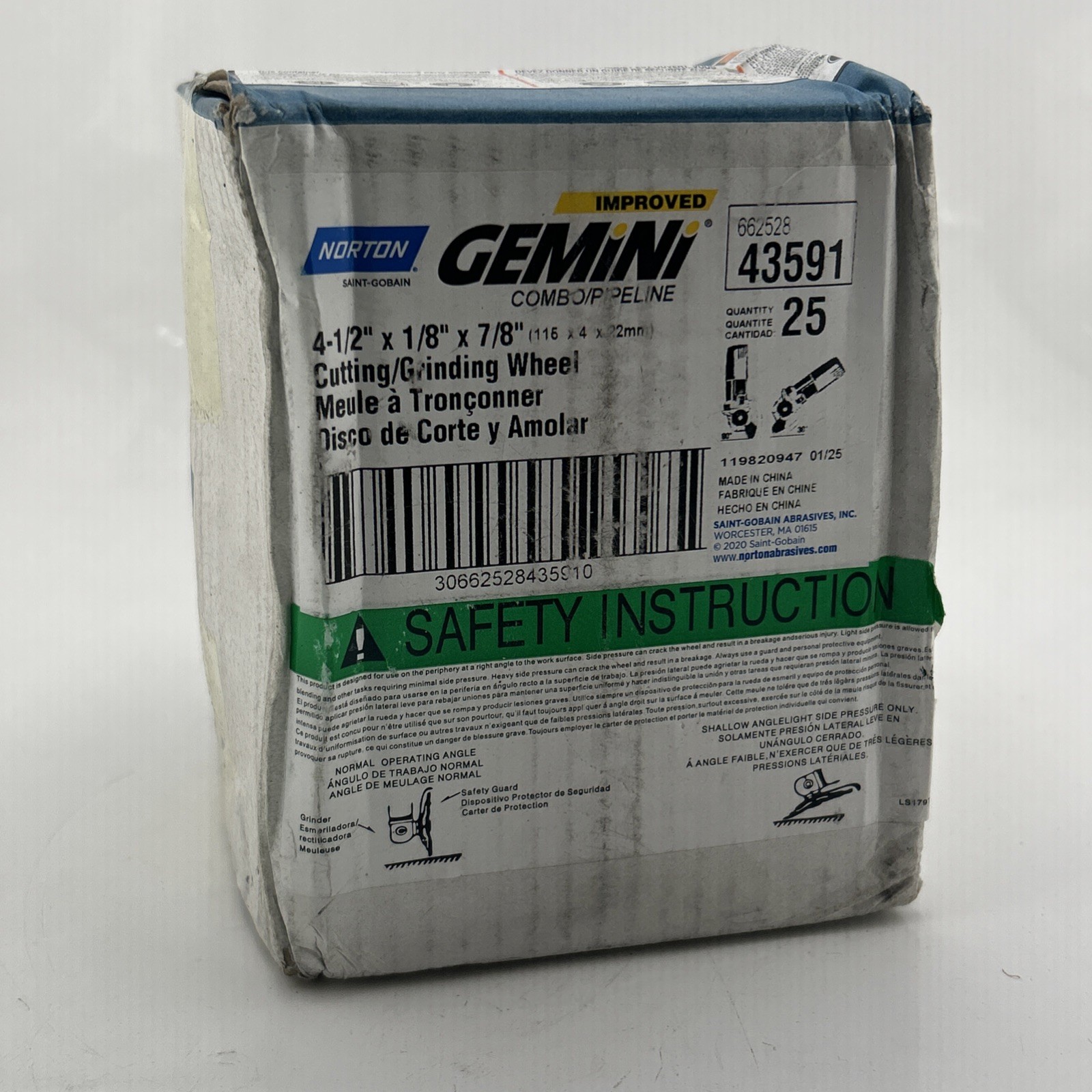 Norton Gemini Grinding Wheel – Type 27 (Qty. 25) 4-1/2″x1/8″x7/8″ #43591 DC4518G