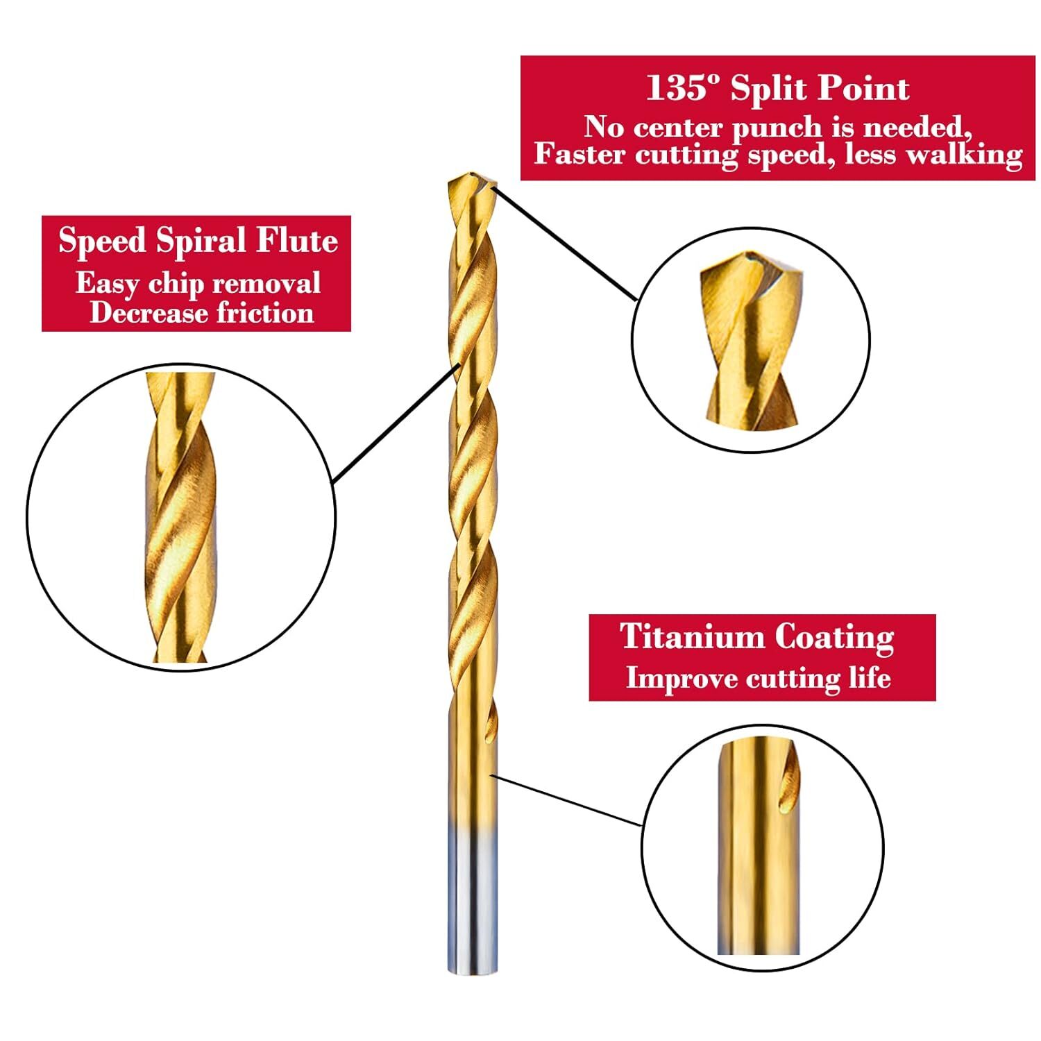 13Pcs HSS Titanium Coated Twist Drill Bit Set 1.5-6.5mm Hex Shank For wood Metal