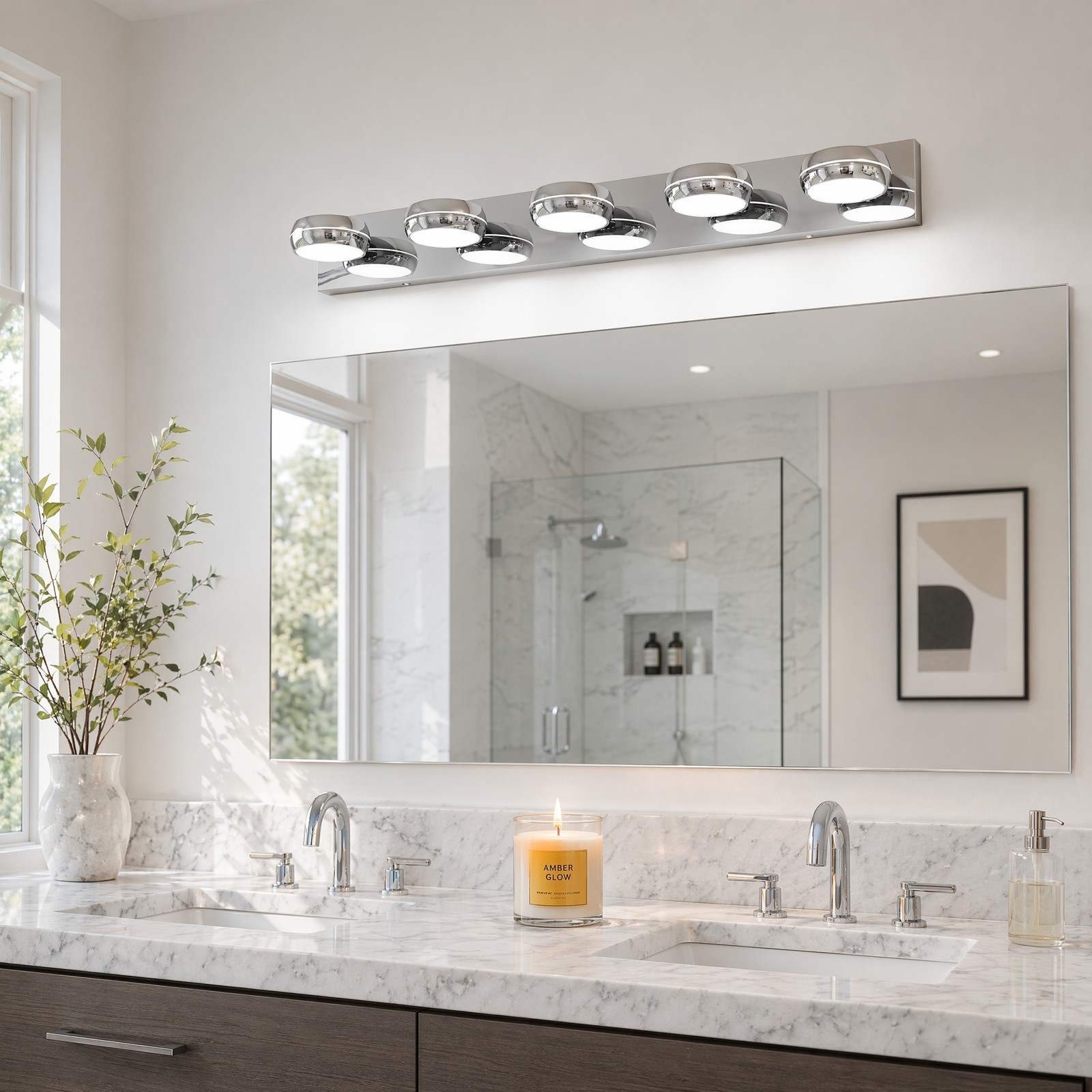 35 in Modern Chrome LED Vanity 5 Light Bathroom Over Mirror Wall Sconce Fixture