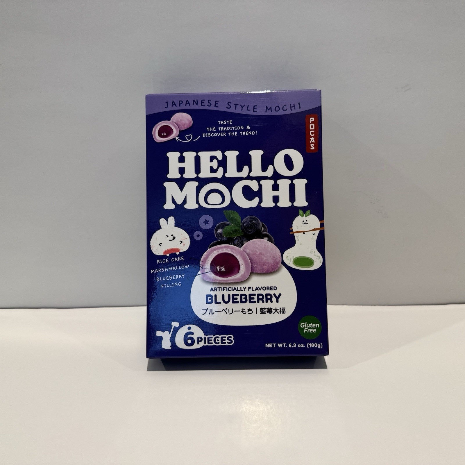 Pocas Hello Mochi Japanese Style Mochi 6pc Blueberry Flavor Candies 6.3 oz