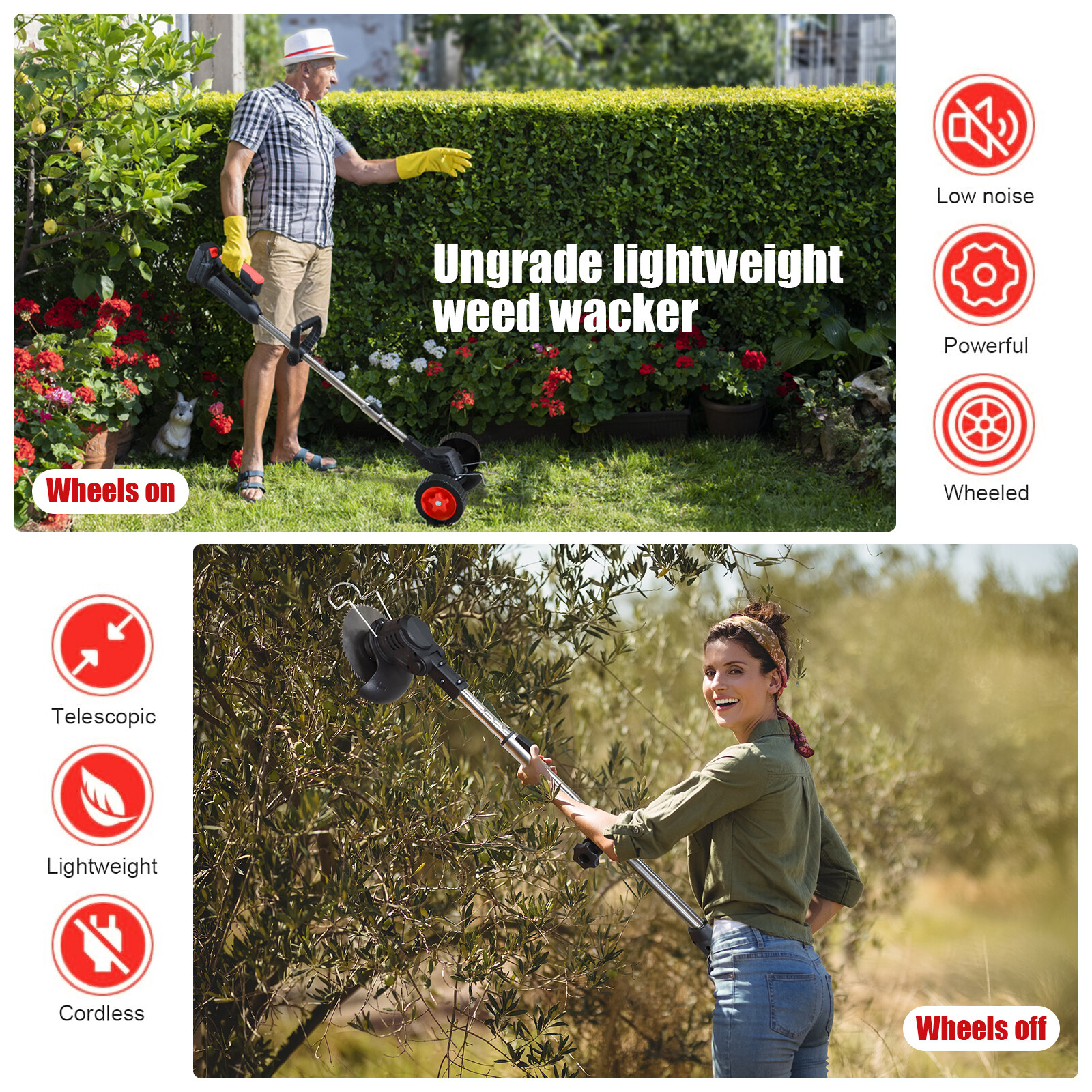 2500W Cordless Weed Eater Electric Brush Cutter Grass String Trimmer Lawn Edger