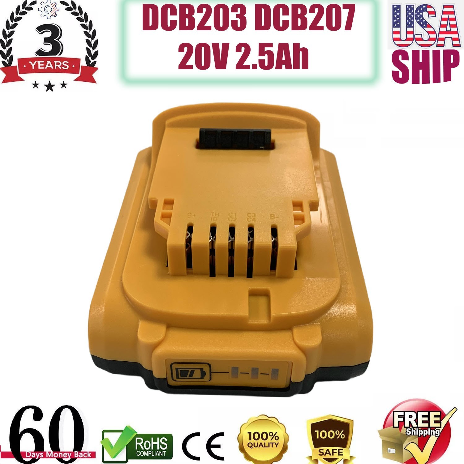 DCB202 20V Battery For DeWalt Max 2.5Ah Lithium Ion Li-Ion 20 Volt DCB201 DCB203