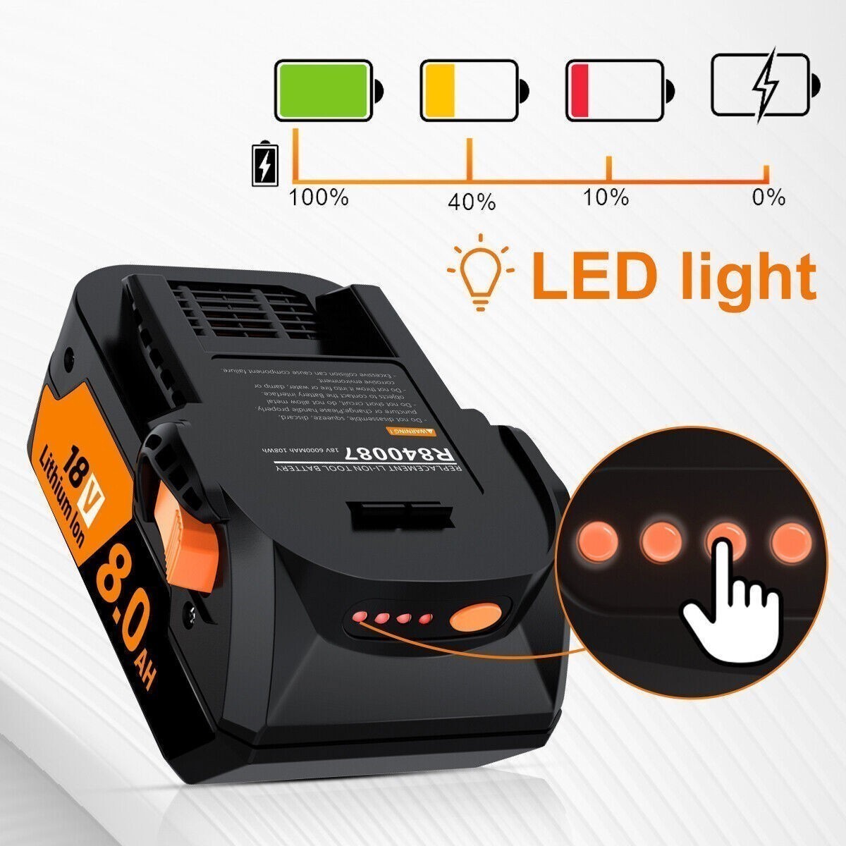 6-1X 18V For RIDGID 8.0Ah Battery R840087 R840083 R840085 R840084 Rigid tools