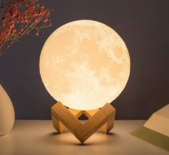 8cm Moon Lamp LED Night Light Battery Operated with Stand Starry Bedroom Decor