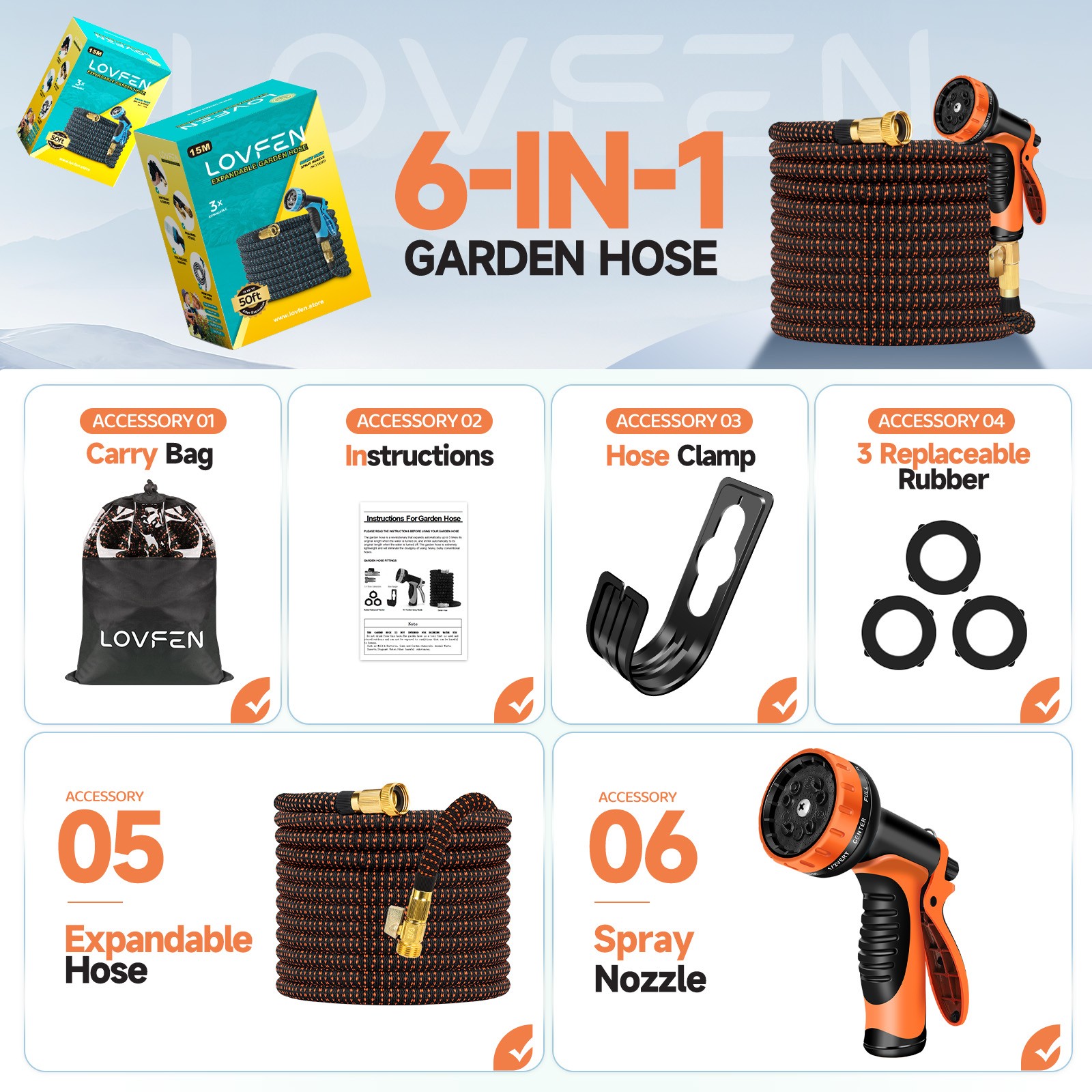 50FT Expanding Expandable Flexible Garden Water Hose w 10 Funtion Spray Nozzle
