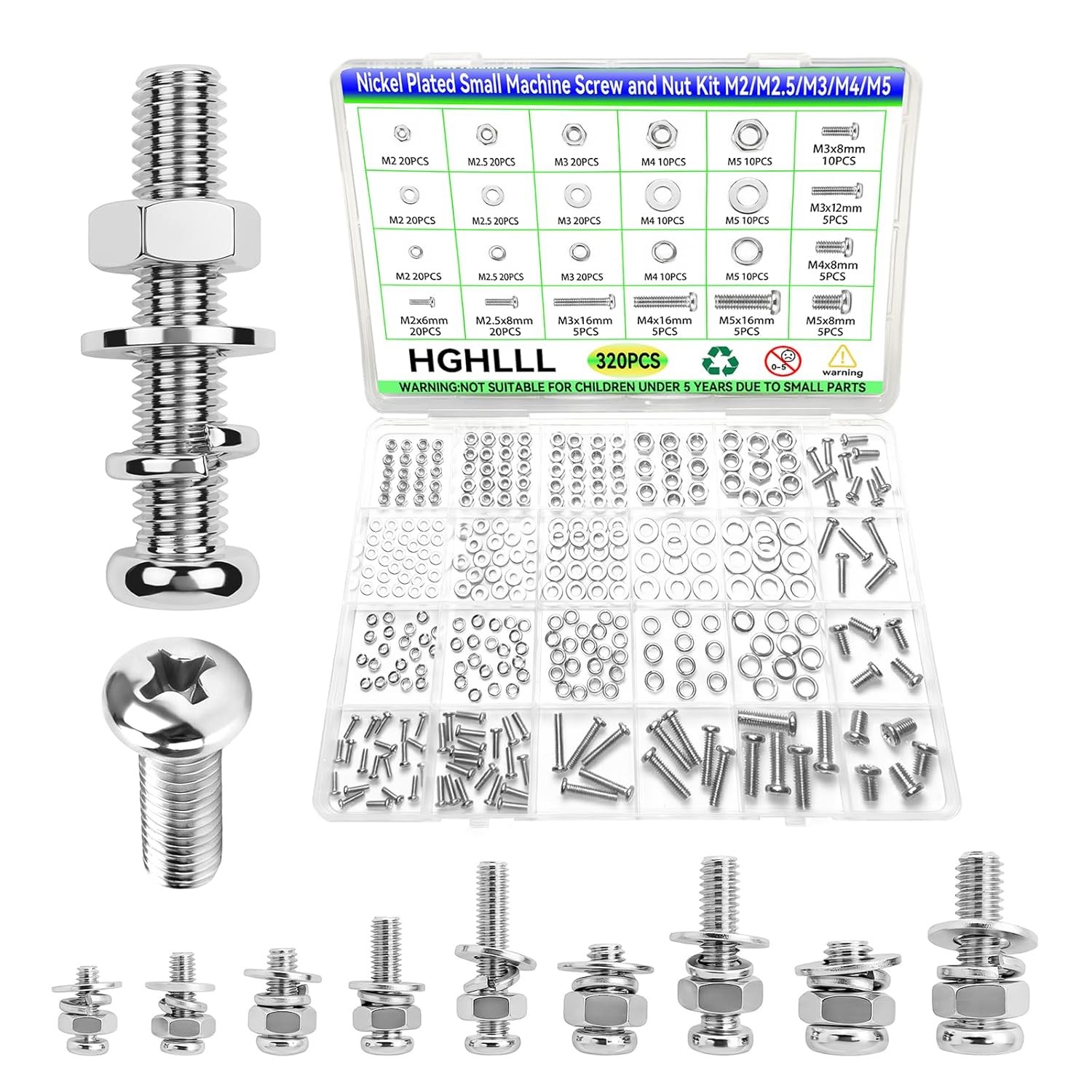 1015Pcs M2 M3 M4 M5 Hex Socket Button Head Screws Bolt Nut Washer Assortment Kit