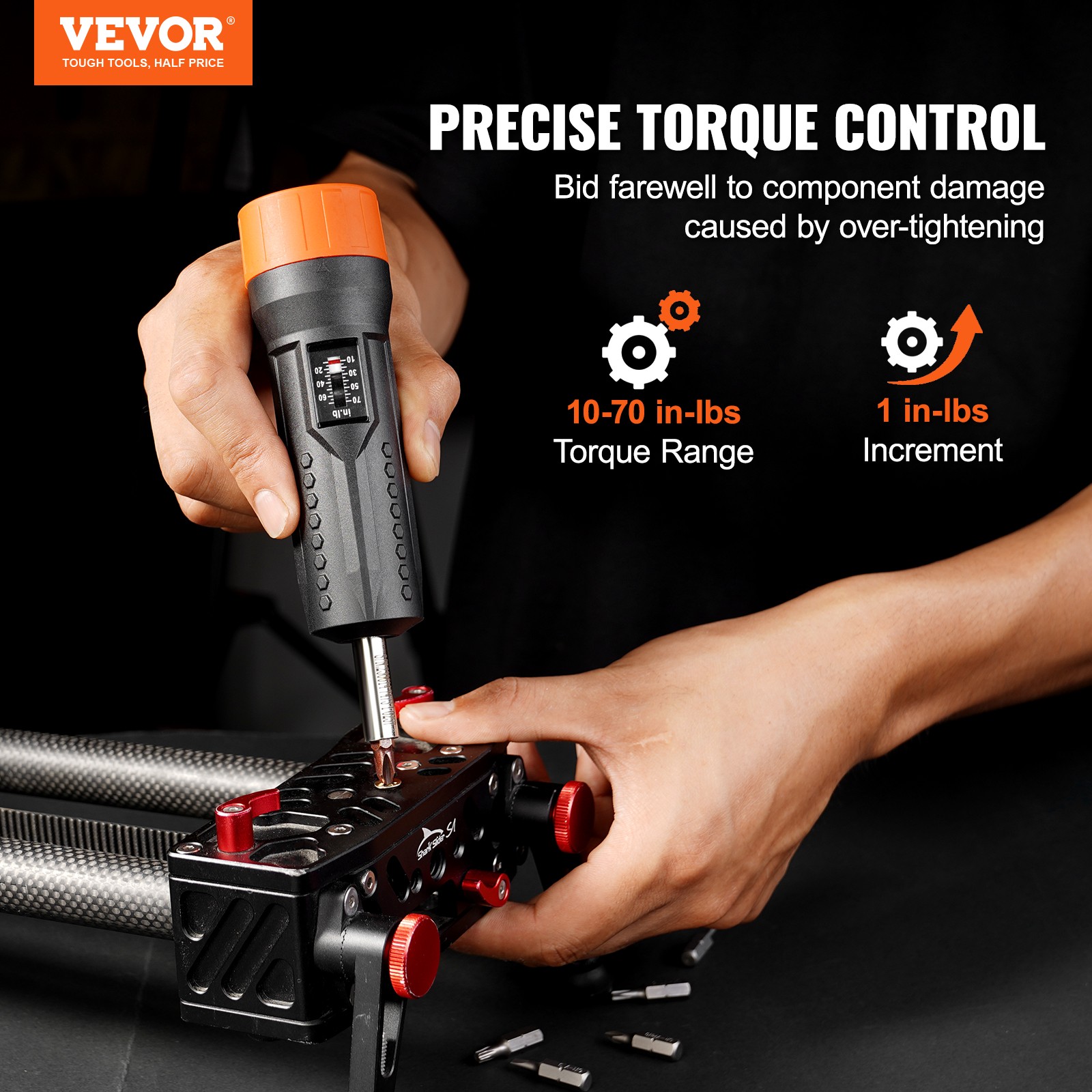 VEVOR Torque Screwdriver 1/4″ Range 10-70 in/lb w/ 1 in-lb Increment View Window