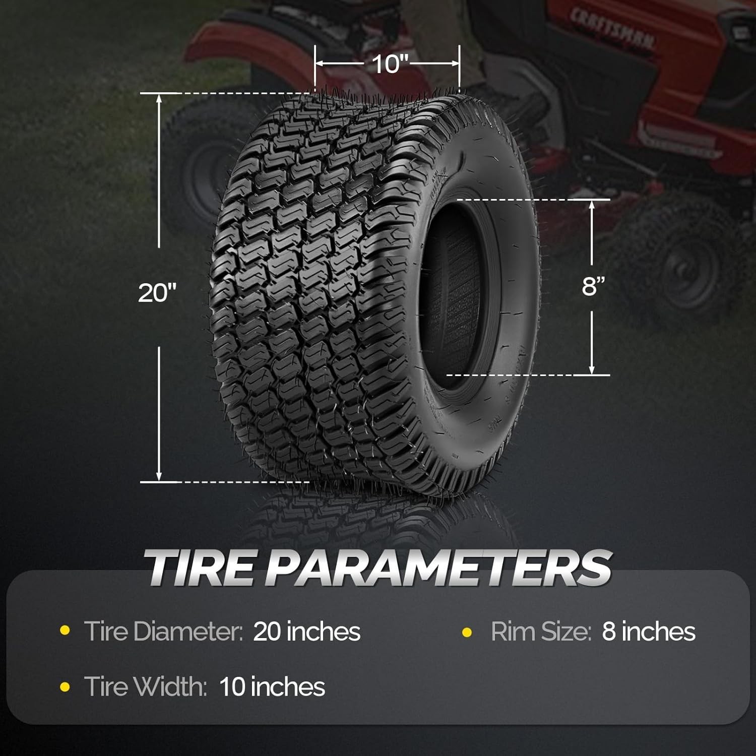 Set of 2 20×10-8 20x10x8 Lawn Mower Tractor Cart Turf Tires /4PR 1190 lbs Capac