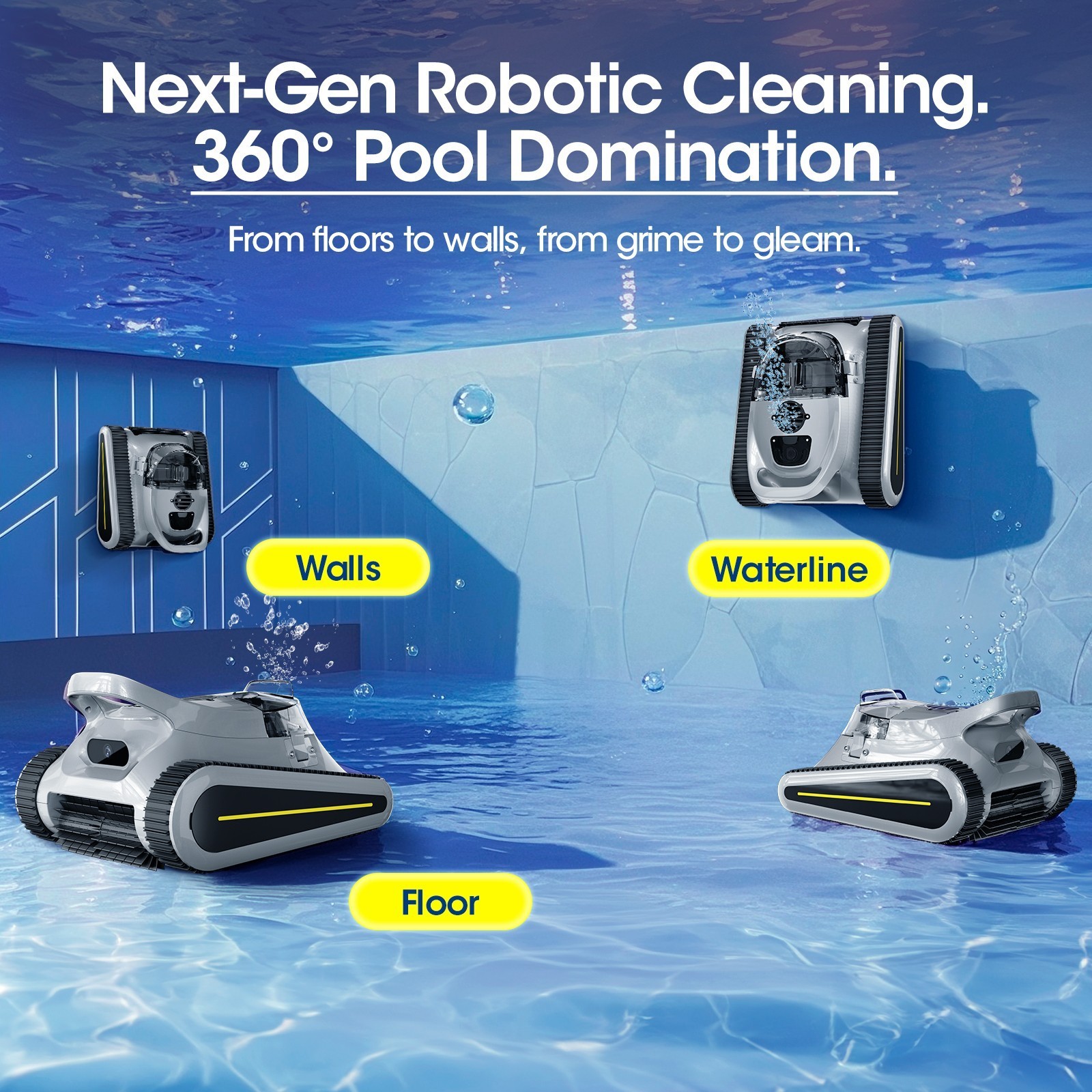 Seauto Cordless Robotic Pool Cleaner Wall & Waterline Cleaning Up To 2000 Sq.Ft