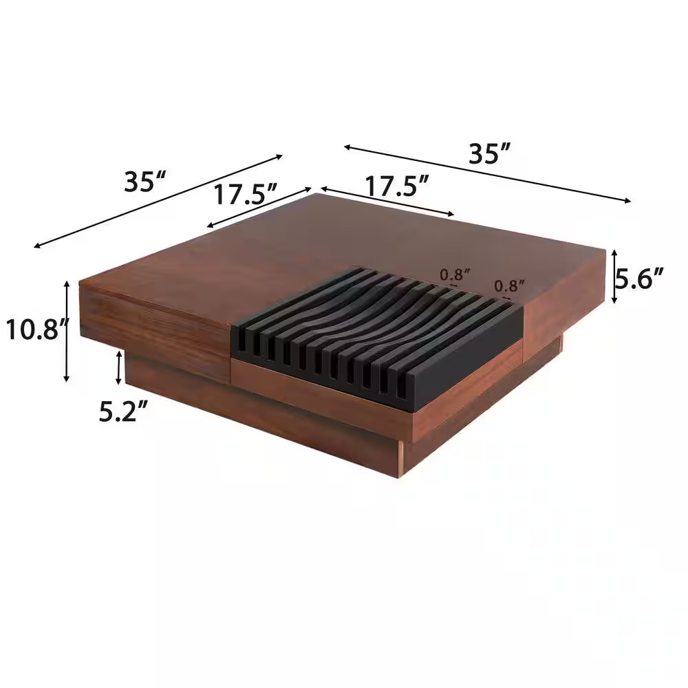 Retro 35 In. Brown and Black Square Acacia Wood Coffee Table with Storage