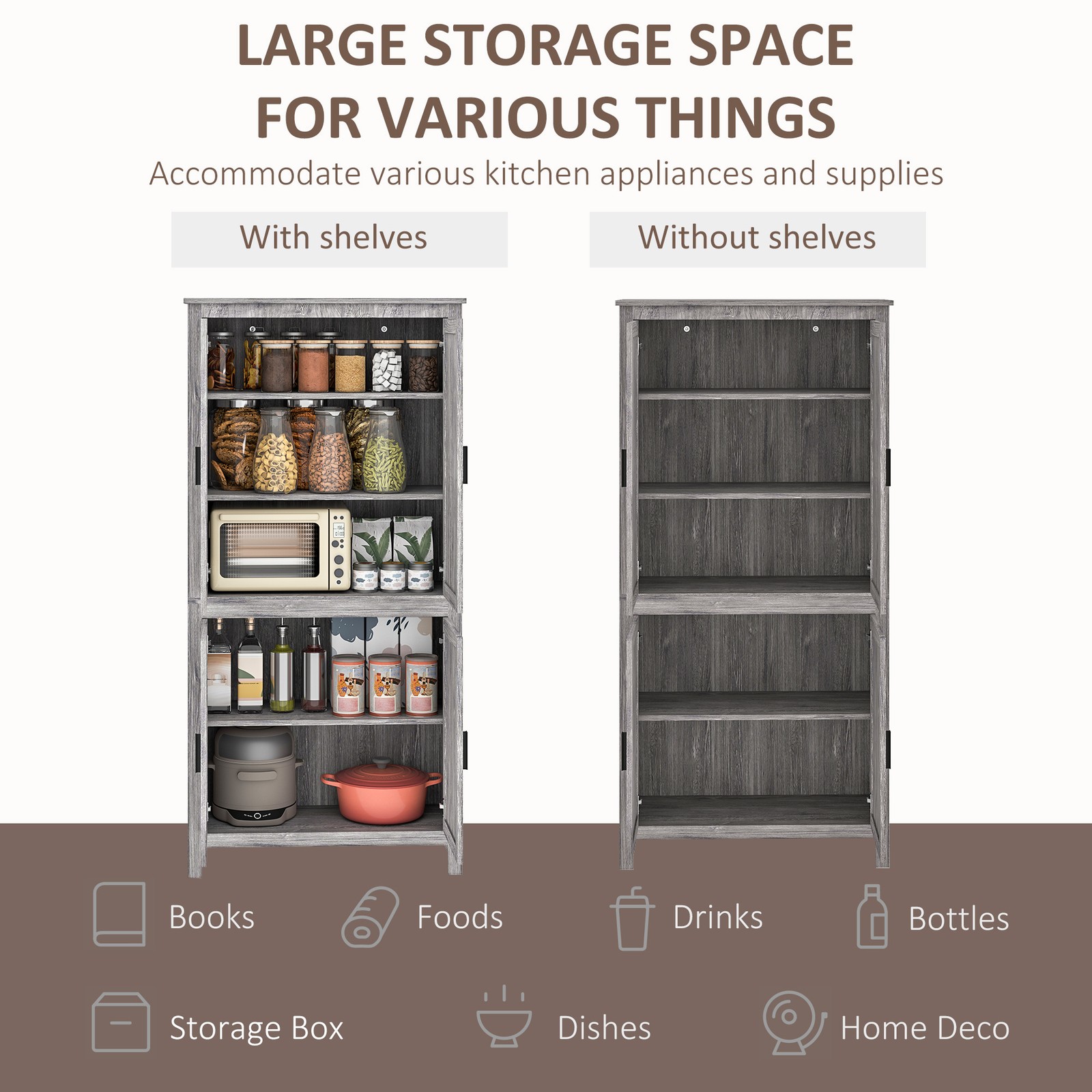 64″ 4-Door Freestanding Kitchen Pantry Cabinet with 5-Tier Shelves,Refurbised