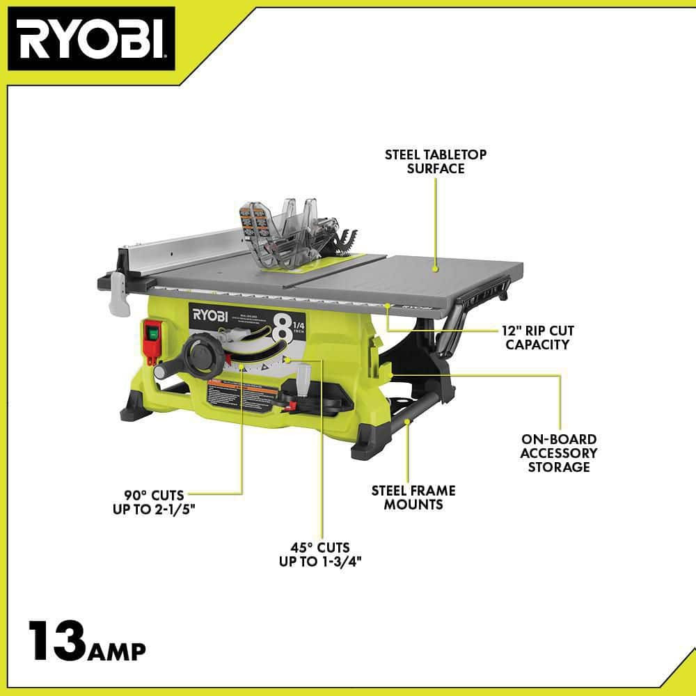 Ryobi Portable Compact Heavy Duty Table Saw 13Amp 8-1/4in DIY Projects Work Shop