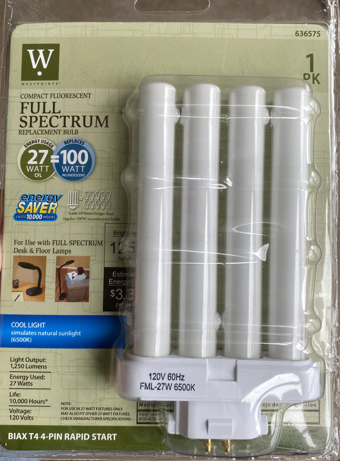 Westpoints~27 Watt~ 4 Pin ~Compact Fluorescent (CFL) Light Bulb~636575