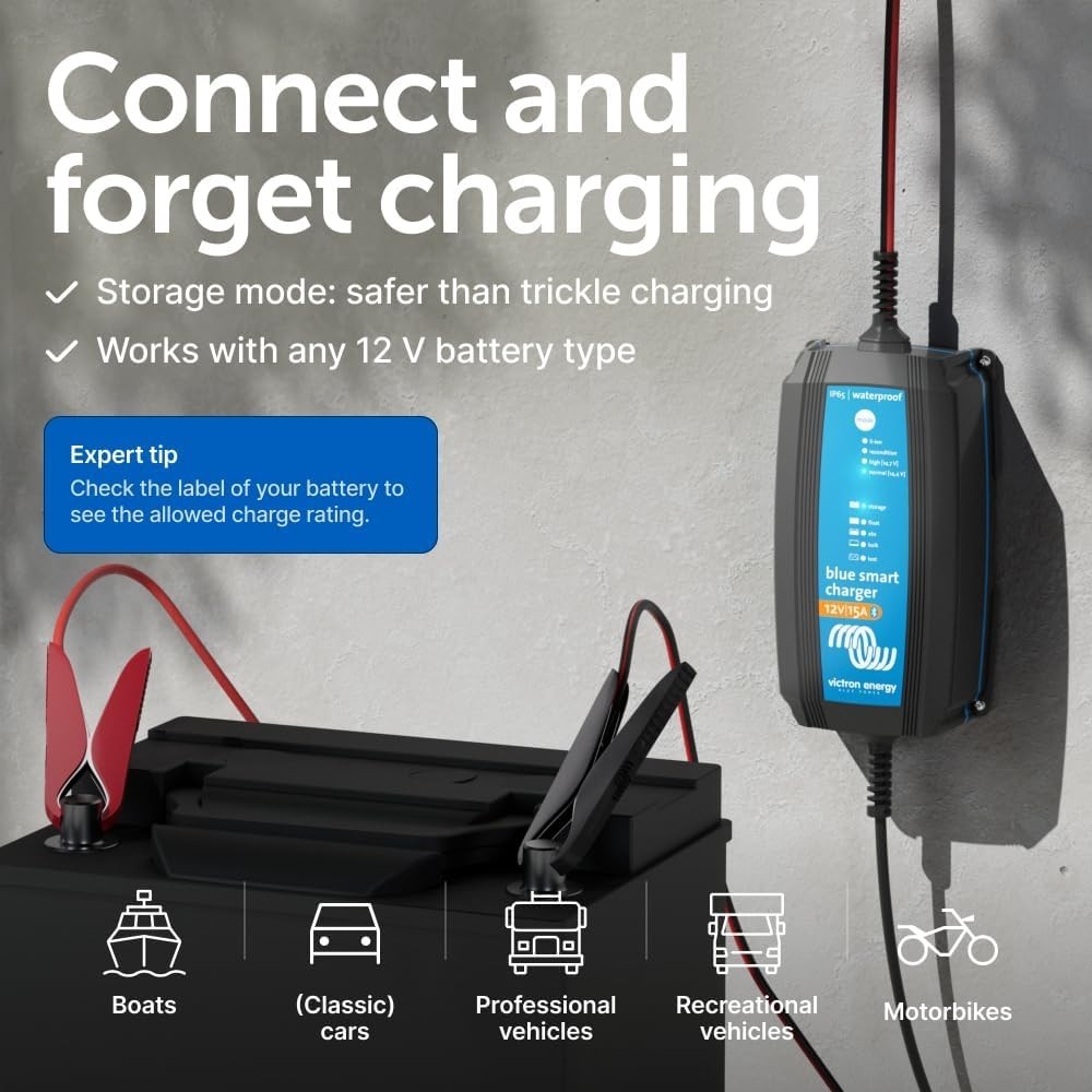 Victron Energy, BPC121531104R, Blue Smart IP65 Charger 12/15(1) 120V NEMA 1-15P
