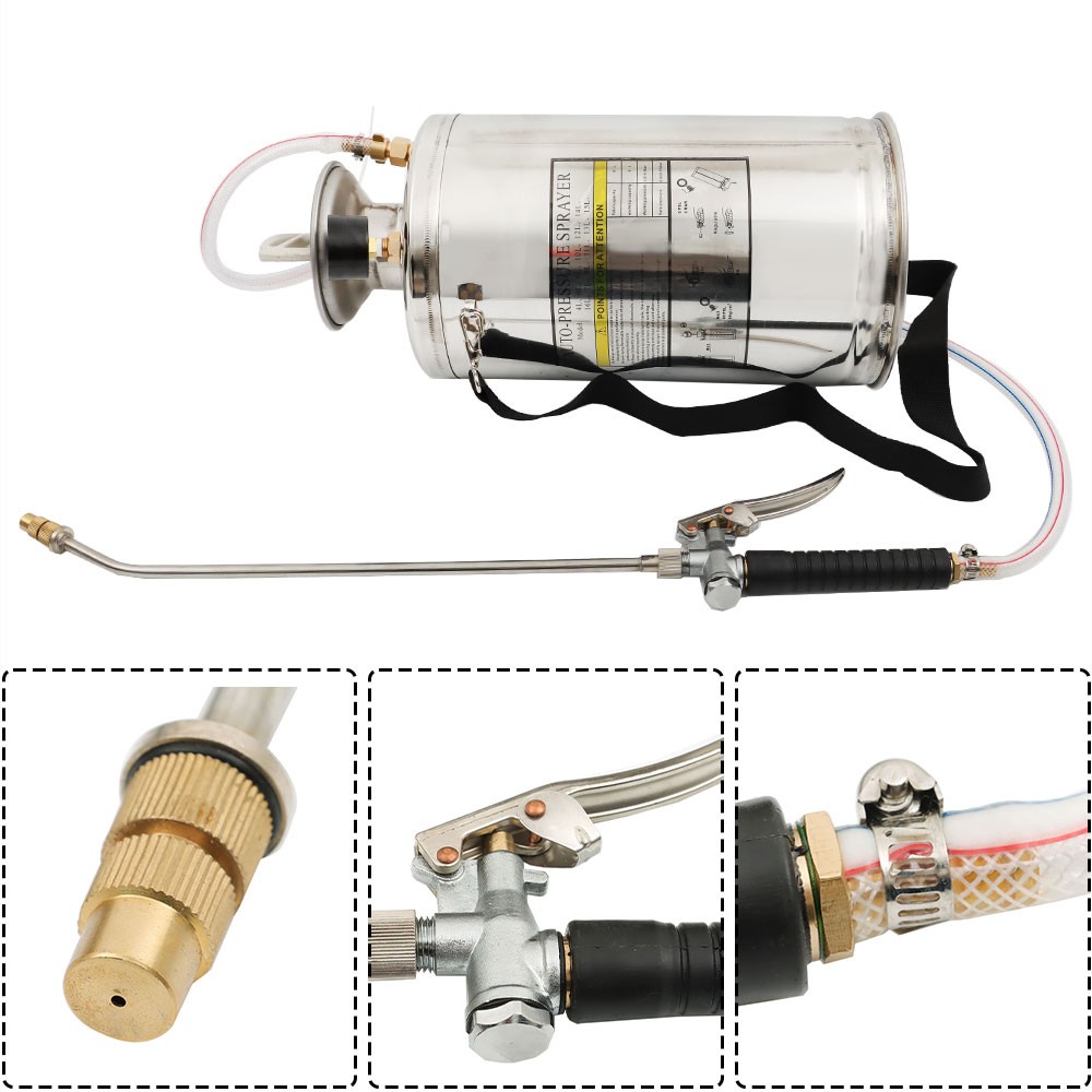 Pump Sprayer W/ Hose Adjustable Nozzle 1/1.5/2/3/3.5Gal Stainless Steel Sprayer