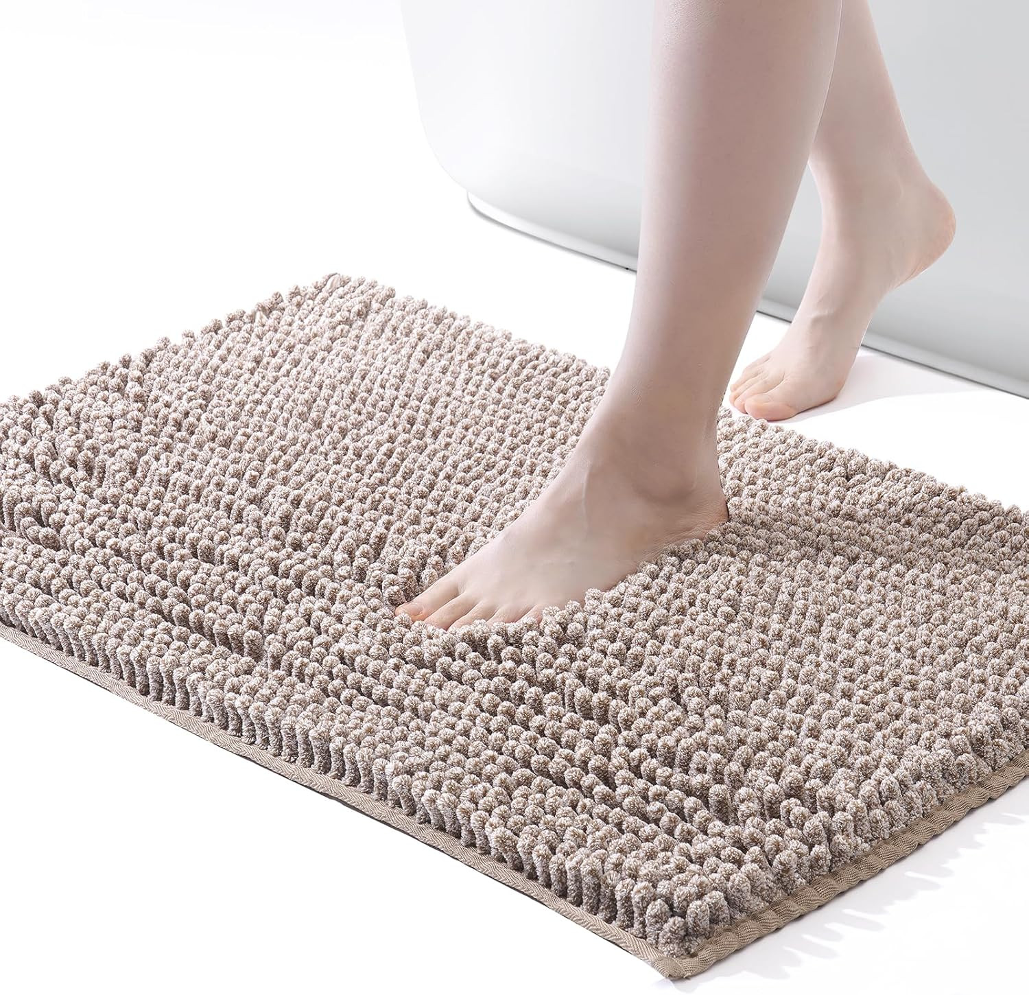 Chenille Bath Mat – Non-Slip Fluffy Shag Bathroom Rug Super Absorbent Microfiber