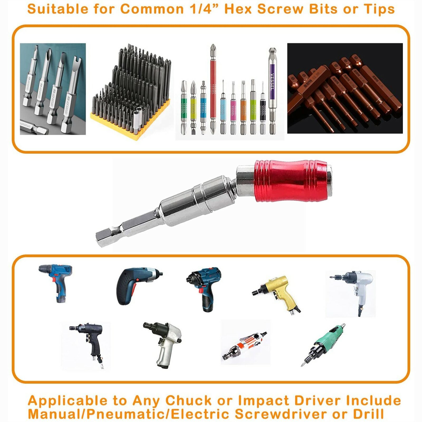 1/4 Hex Shank Quick Release Magnetic Screwdriver Extension Holder Drill Bit