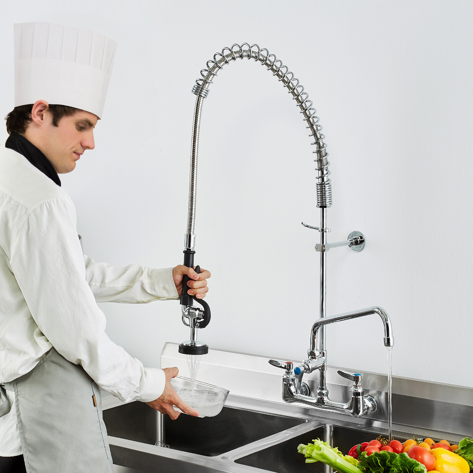 VEVOR 36″ Commercial Pre-Rinse Faucet Wall Mount Kitchen Sink Faucet w/ Sprayer