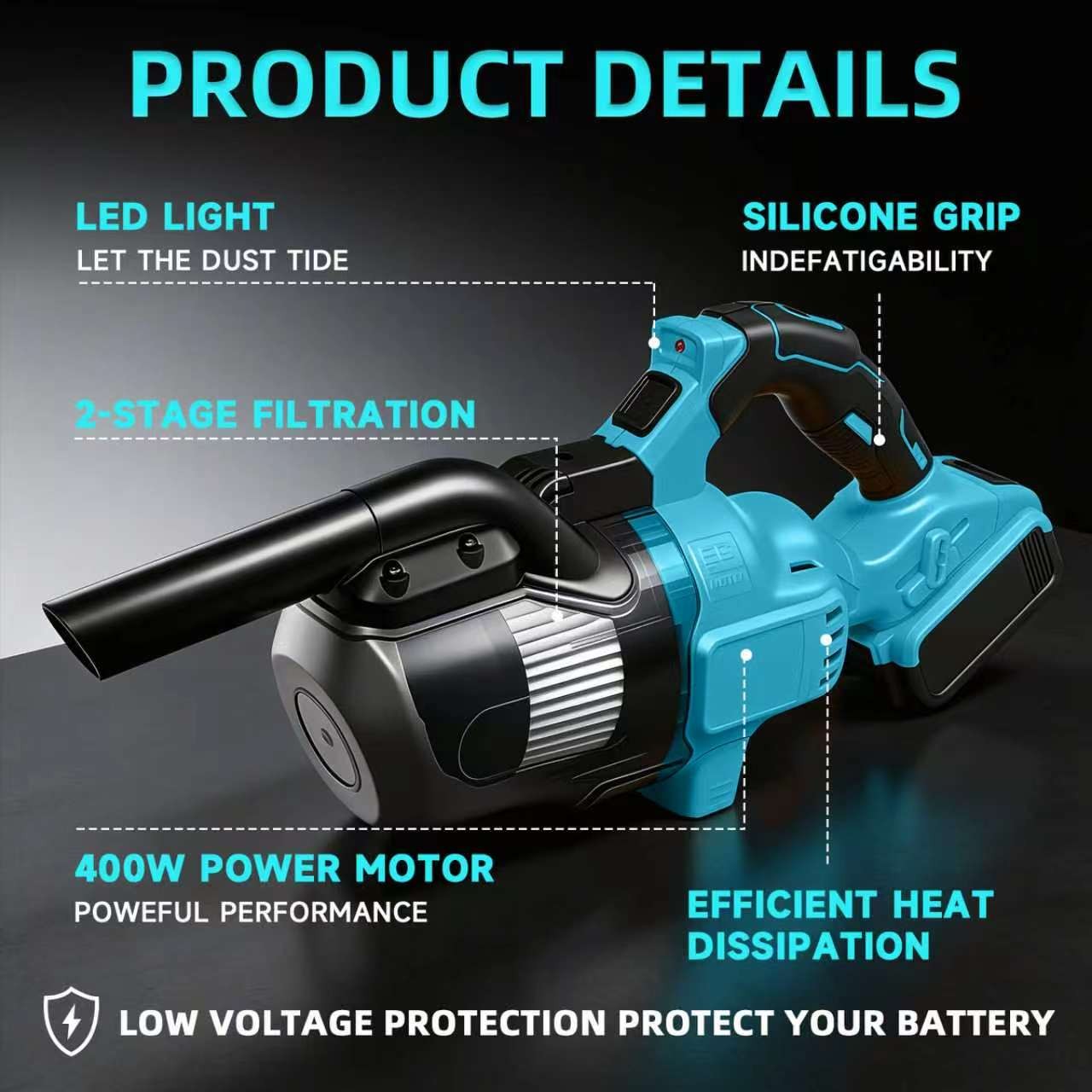 5 in 1 for Makita 20V Battery Cordless Car Handheld Vacuum Cleaner 500W 2*4.0Ah