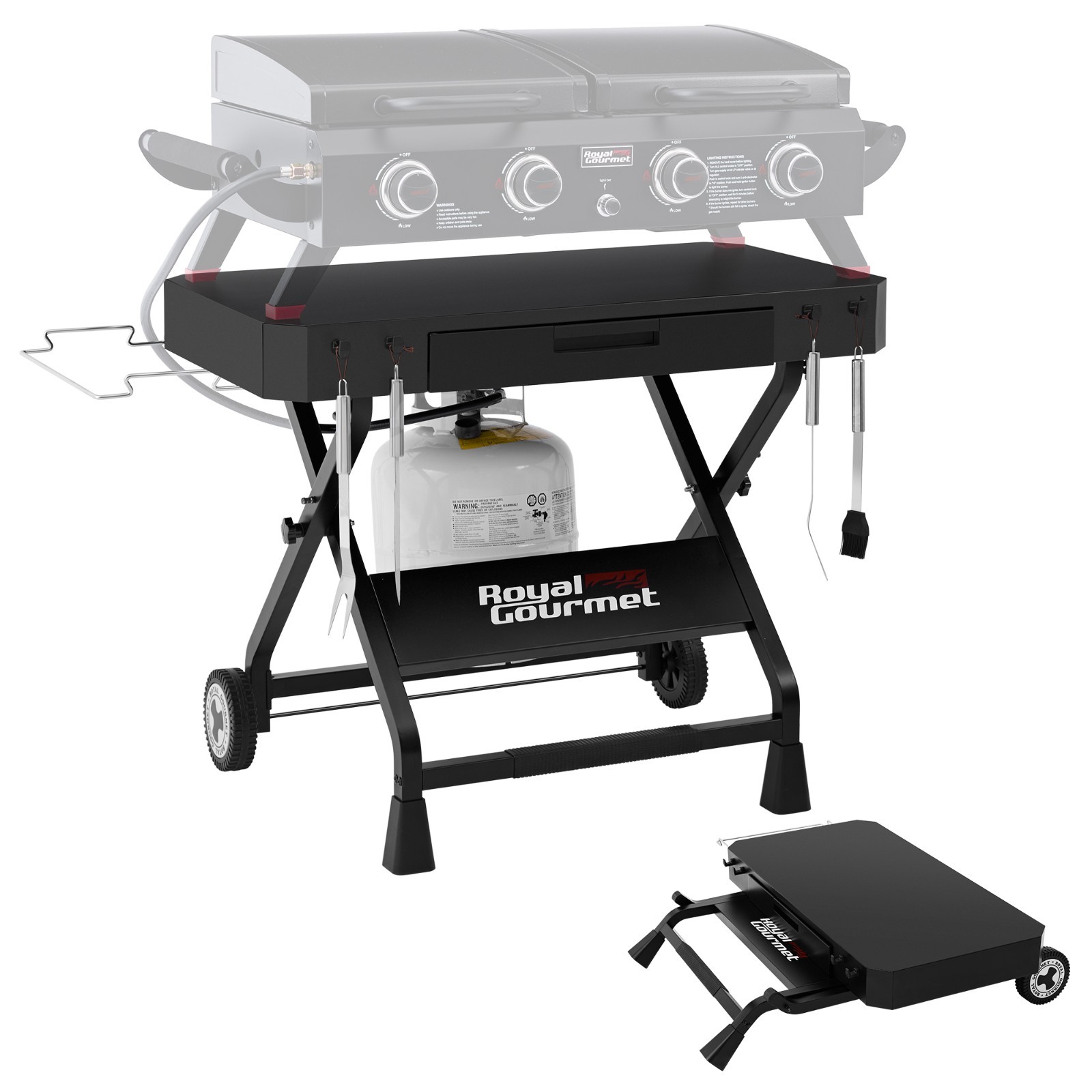 Royal Gourmet Portable Collapsible Grill Stand, Folding Grill Cart Trolley