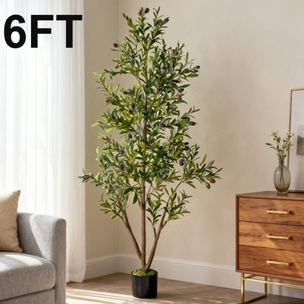 NOVAROOT 6FT Tall Faux Olive Artificial Plants Indoor Faux Natural Wood Trunk