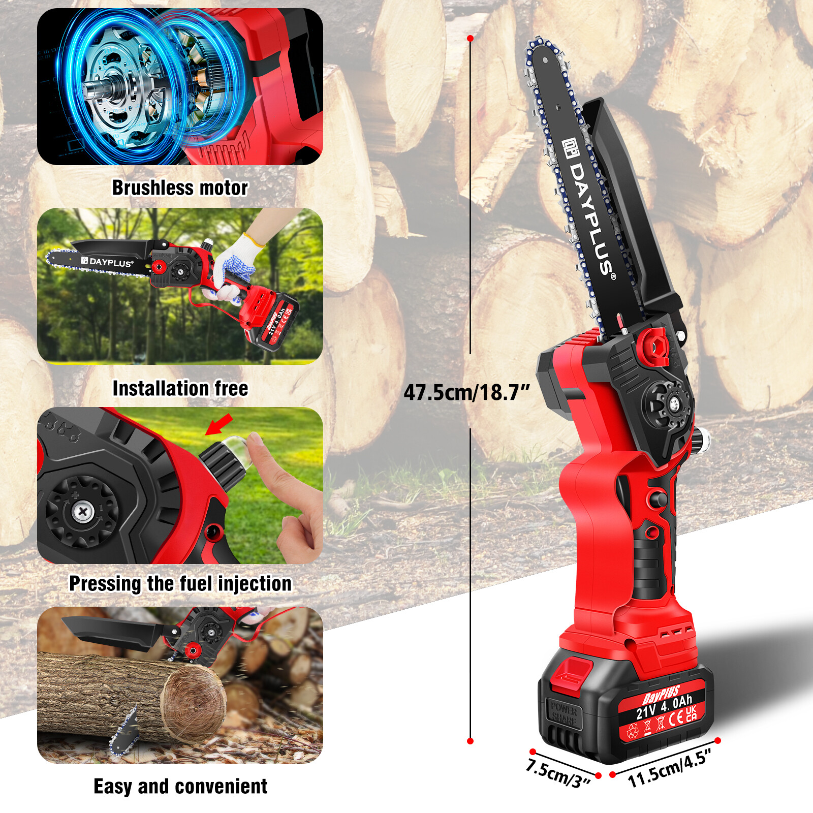 8 inch 21V Mini Chainsaw/Cordless Lightweight One-hand Electric 2Saw Battery