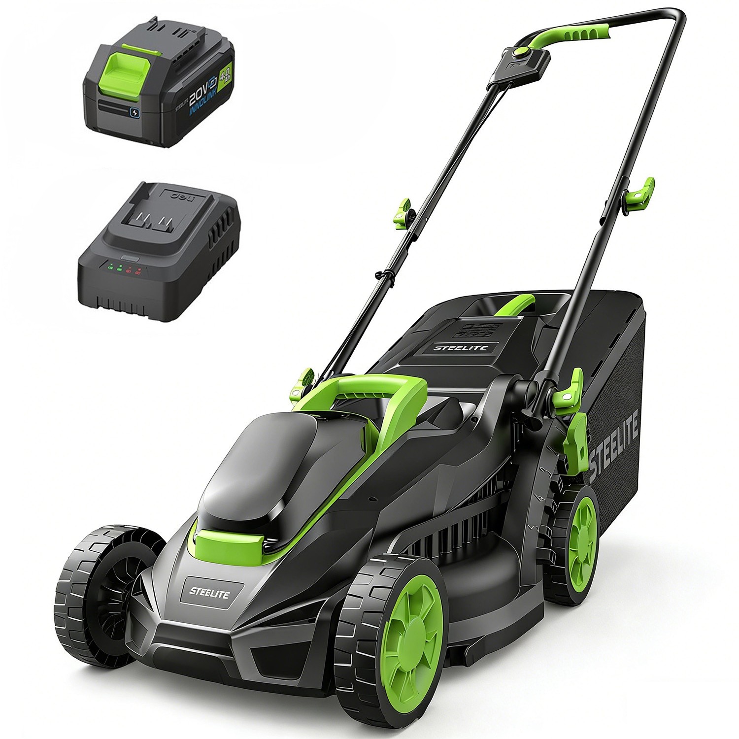 Steelite 13-Inch 21V Electric Cordless Lawn Mower with 4.0 Ah Battery & Charger