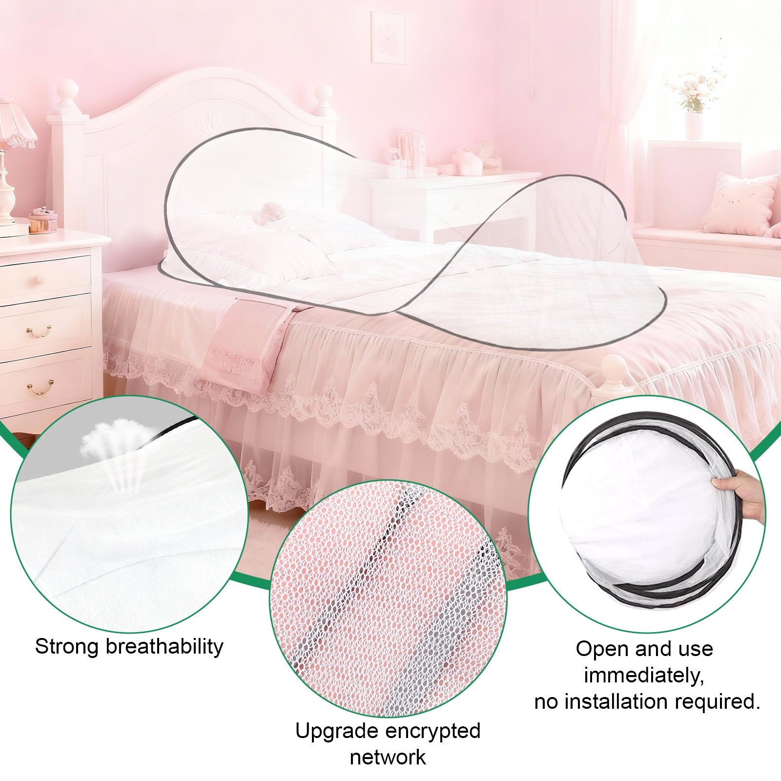 Pop Up Mosquito Net Tent Foldable Lightweight Bed Mesh w/ Storage Bag 78x31x22in