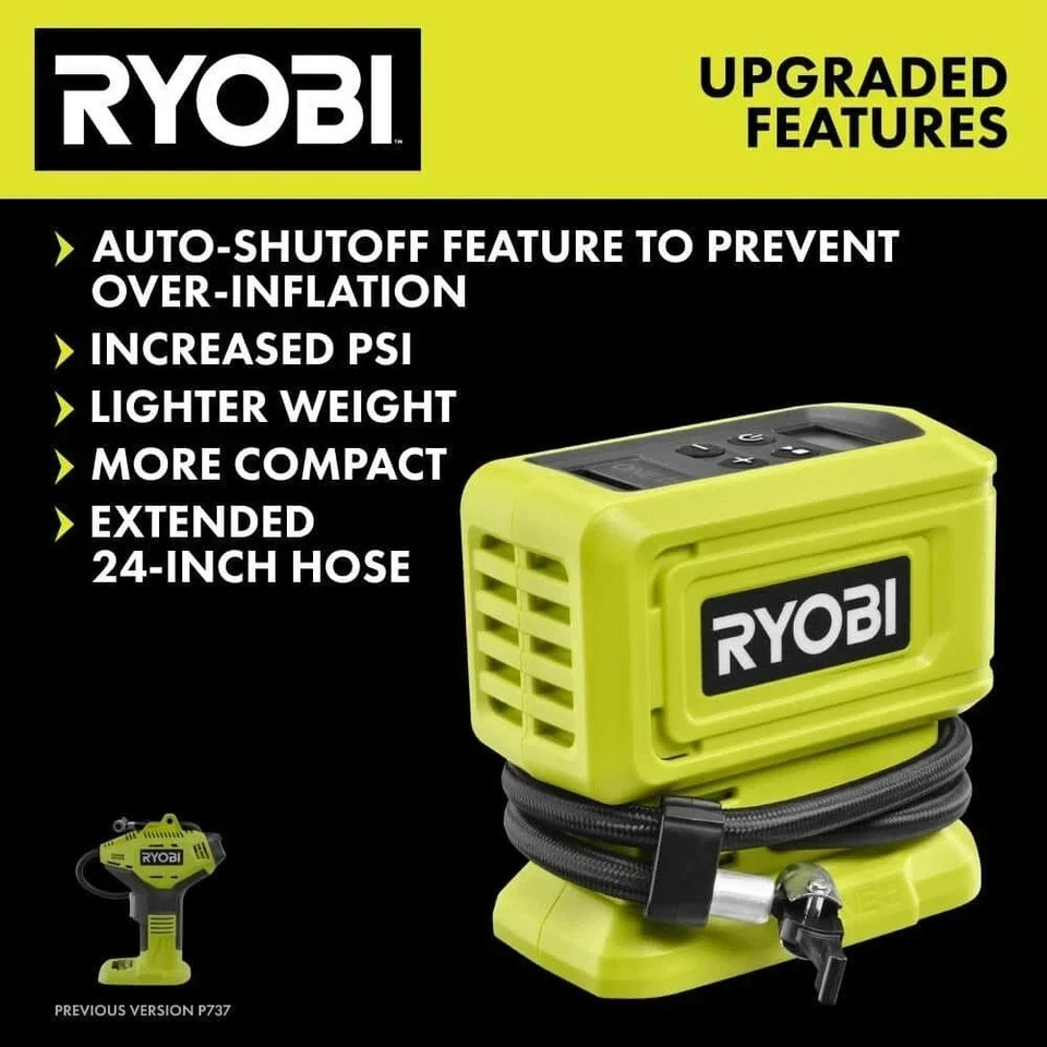 RYOBI 18V Cordless High Pressure Digital Inflator Air Compressor Tire Pump