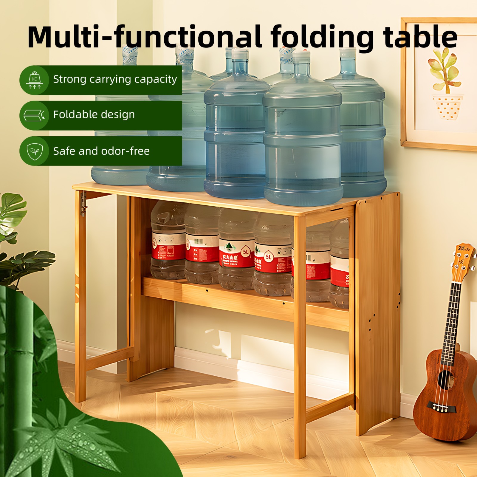 Modern Bamboo Folding Desk Storage Computer Desk Home Office Gaming Study Table