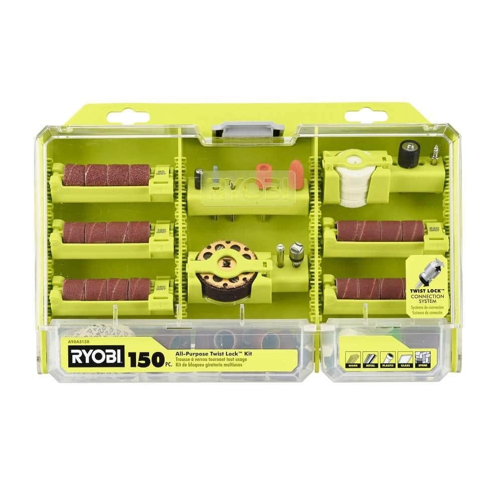 RYOBI Rotary Tool 150-Piece Twist Lock All-Purpose Kit Wood Metal Plastic
